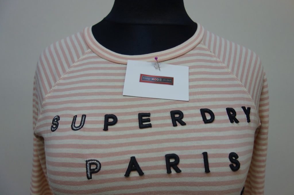 EK2414 Damen Oberteil von Superdry Größe M rosa, weiß gestreift1