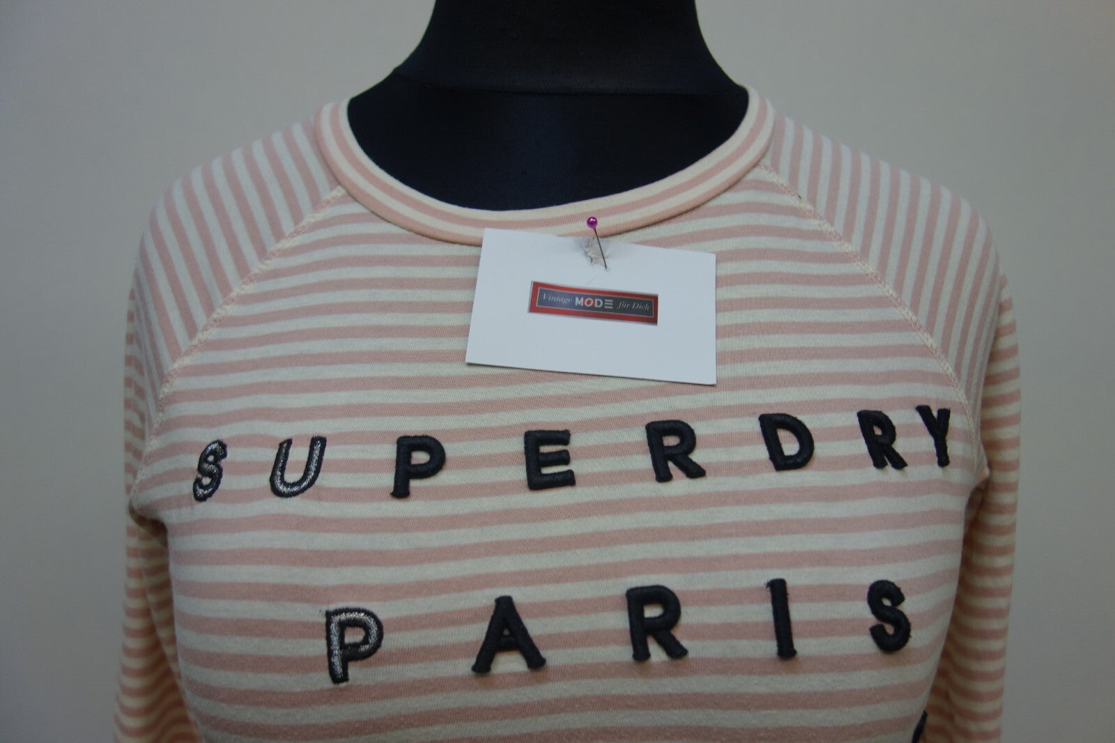EK2414 Damen Oberteil von Superdry Größe M rosa, weiß gestreift1