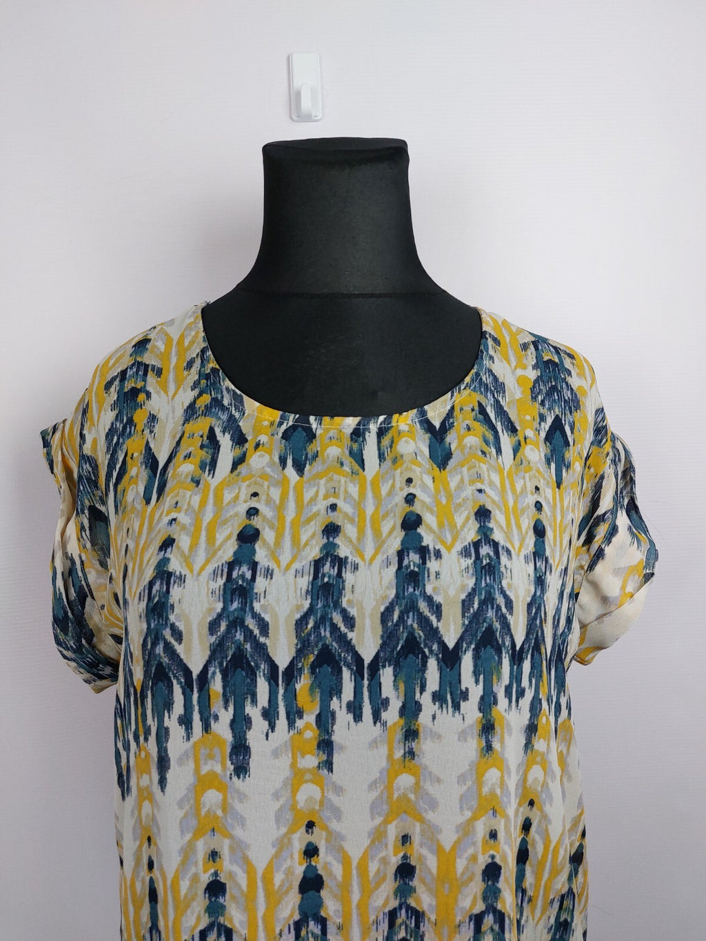 EK4249 Damen Bluse, blau/gelb/beige gemustert, Gr. XL1