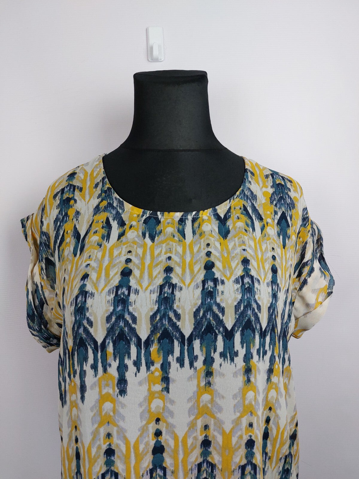 EK4249 Damen Bluse, blau/gelb/beige gemustert, Gr. XL1