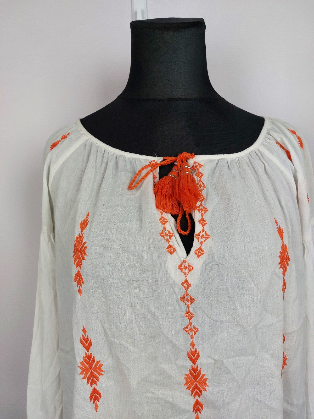 EK0505 Damen Bluse von H&M, weiß/orange, Gr. 381