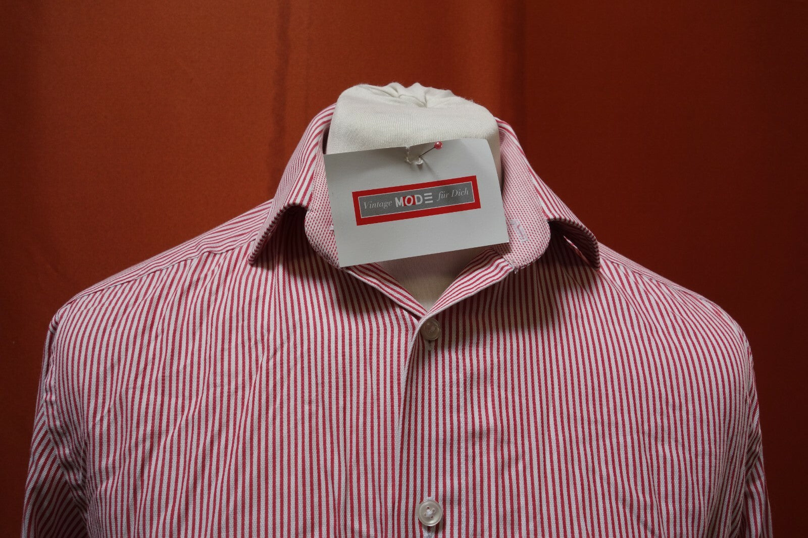 Herren Hemd Olymp Gr 40 rot weiss gestreift Langarm E 03741