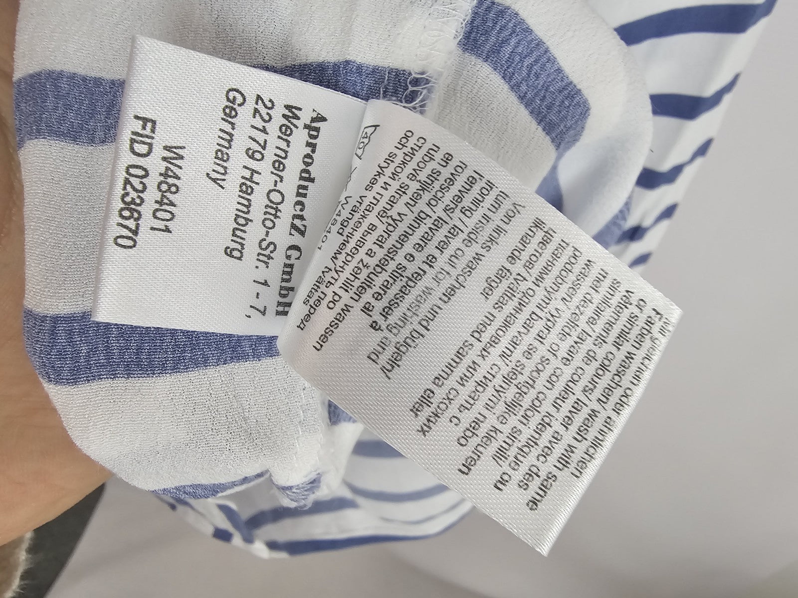 EK8756 Damen Bluse von Création, Blau/Weiß, Gr. 403