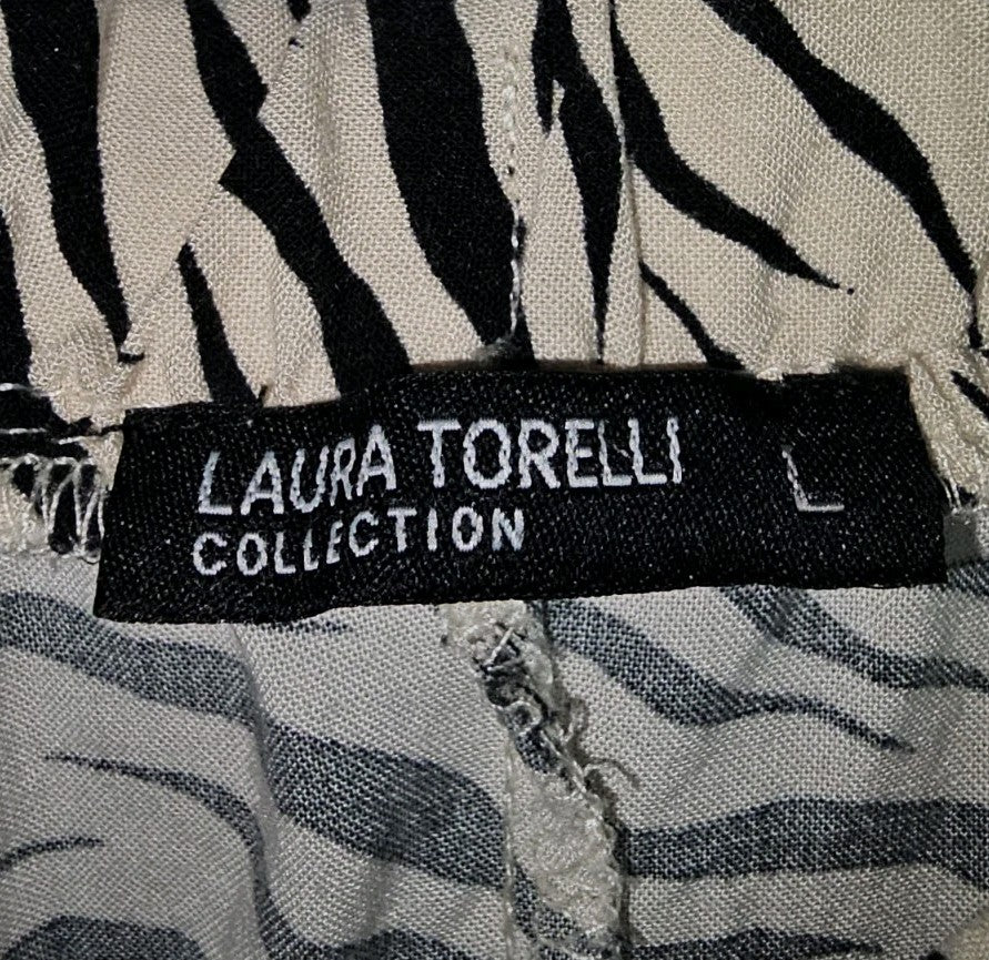 EK9854 Damen Stoffhose von Laura Torelli, beige-schwarz, Zebramuster, Gr.L1