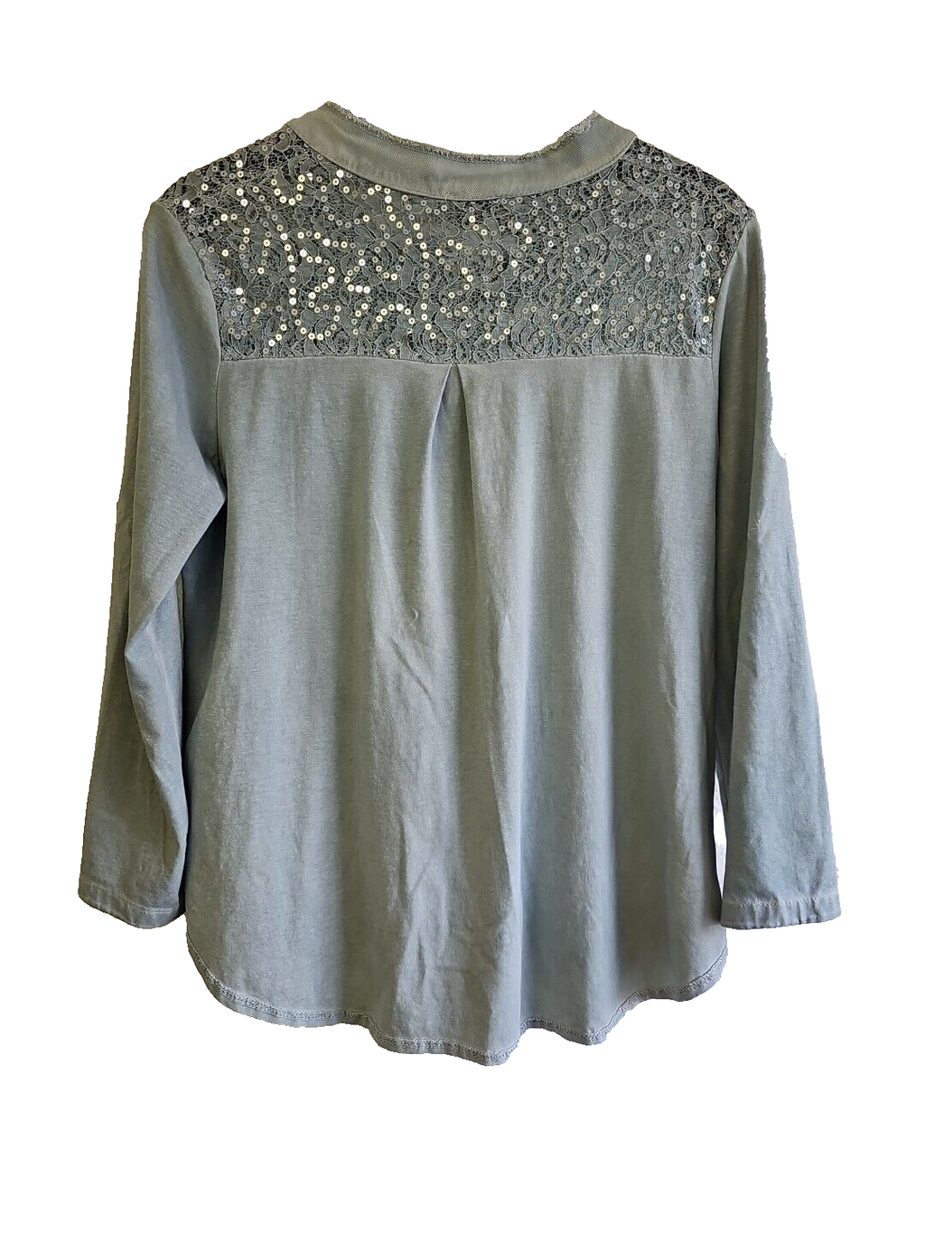 EK 2988 Damen Shirt/Bluse mit Glitzer und Spitze  Grau Boho Gr 42 wie neu1