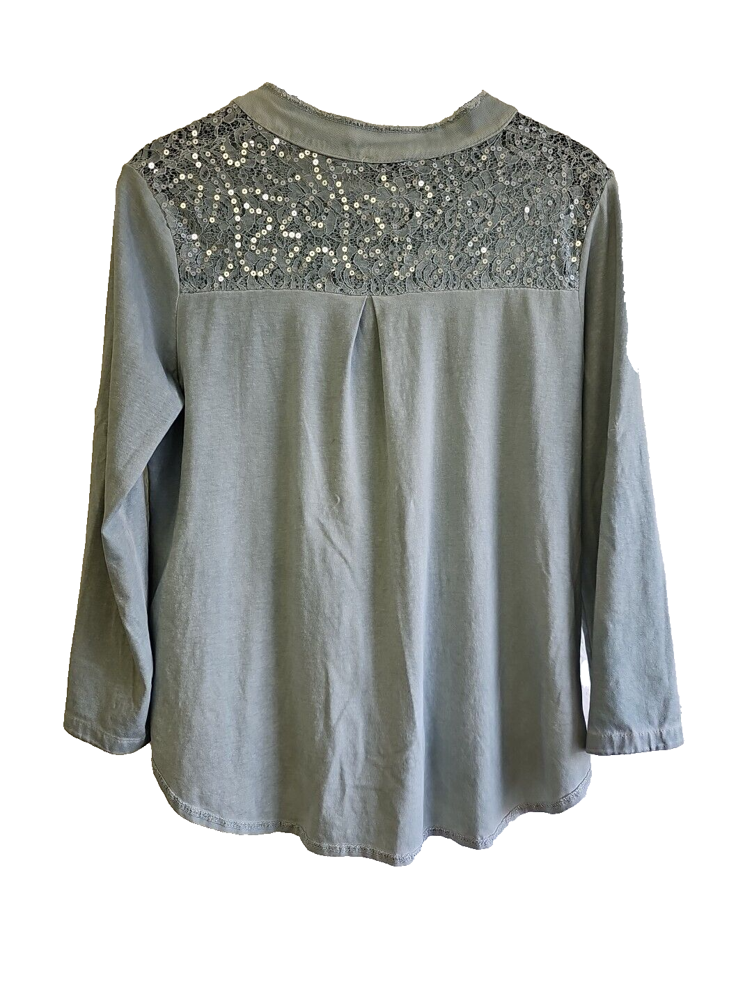EK 2988 Damen Shirt/Bluse mit Glitzer und Spitze  Grau Boho Gr 42 wie neu1