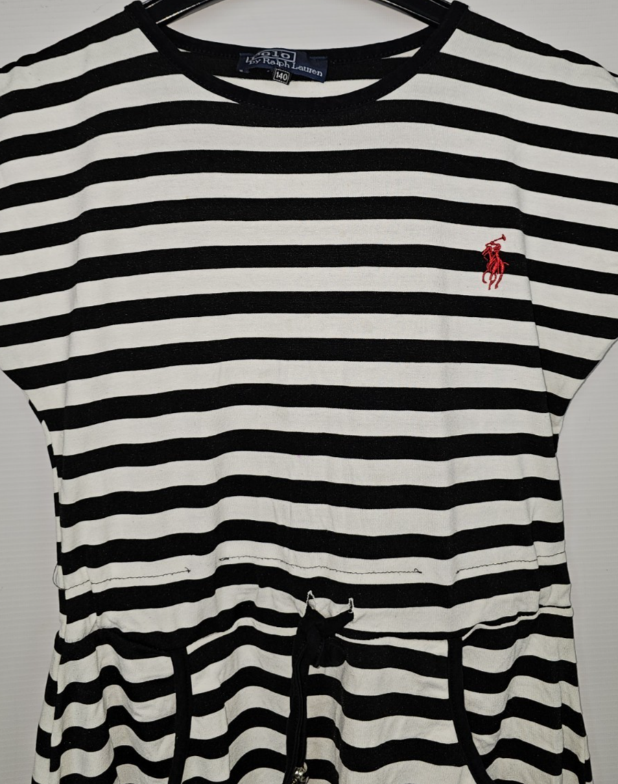 EK7982 Mädchen Kleid von Polo Ralph Lauren, schwarz weiß Gestreift, Gr.1401