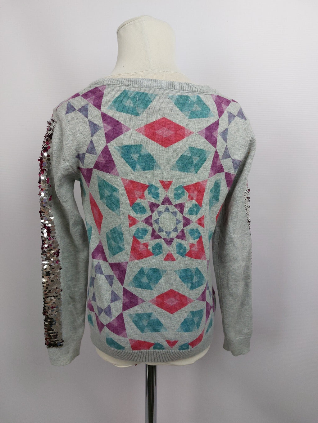 EK4533 Mädchen Pullover von Desigual, grau mit Pailletten, Gr.112-1283