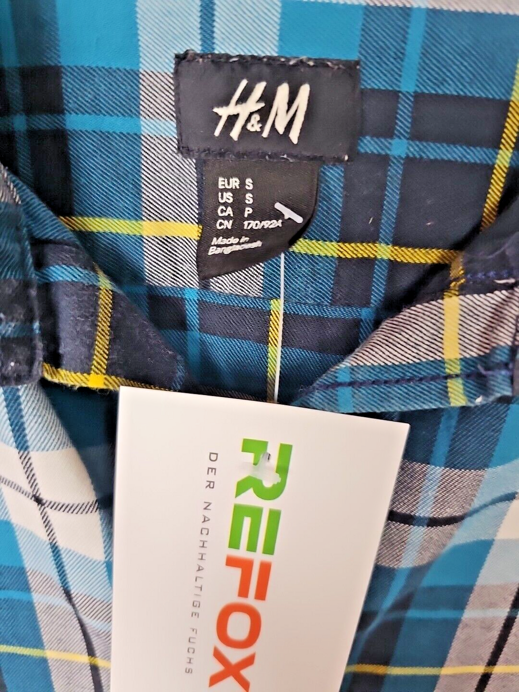EK 4434 Bluse H&M Karriert Türkis Schwarz Gr S 100% Baumwolle1