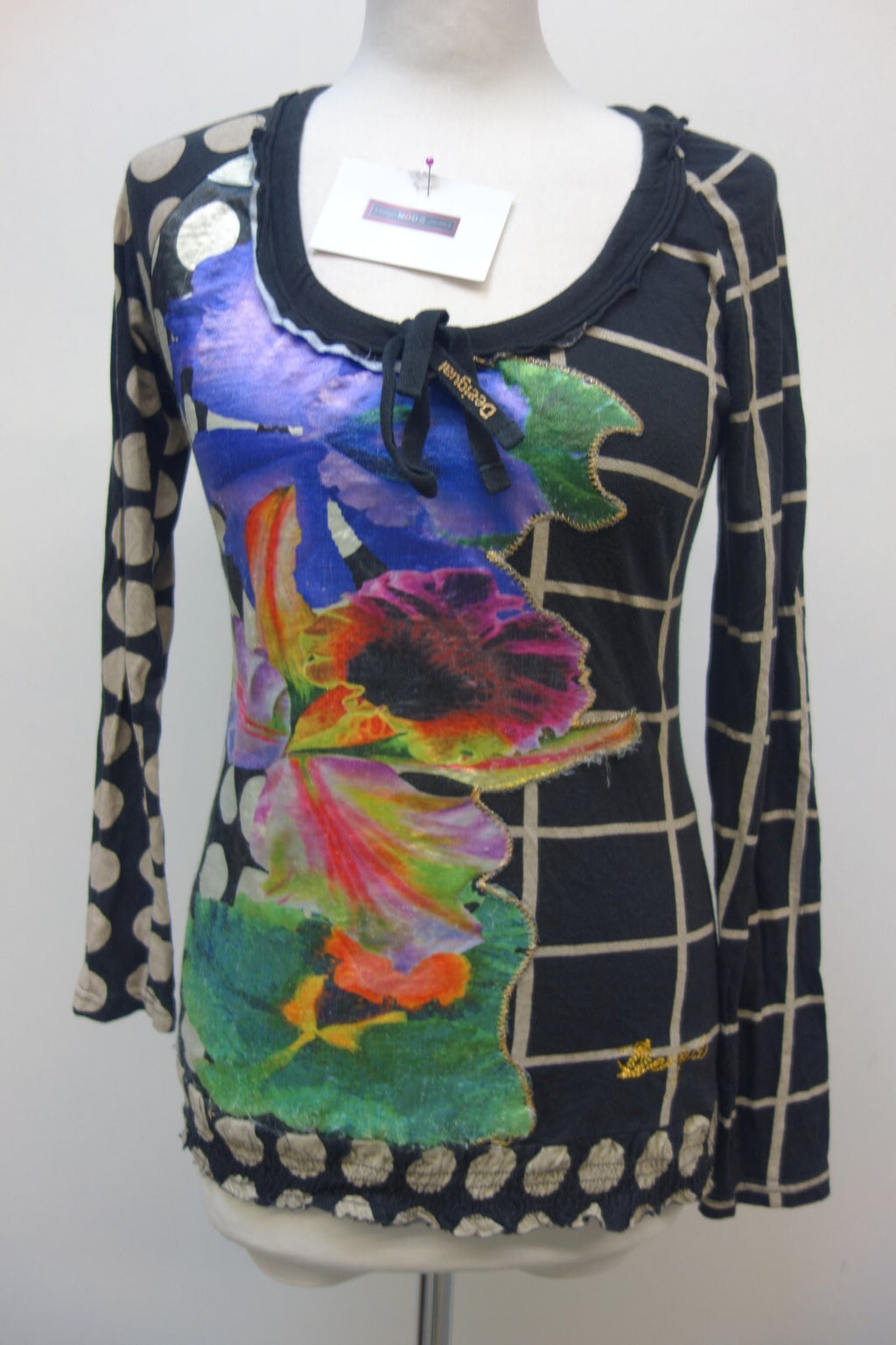 EK2653 Damen Oberteil  Desigual Größe M bunt, schwarzes Muster0