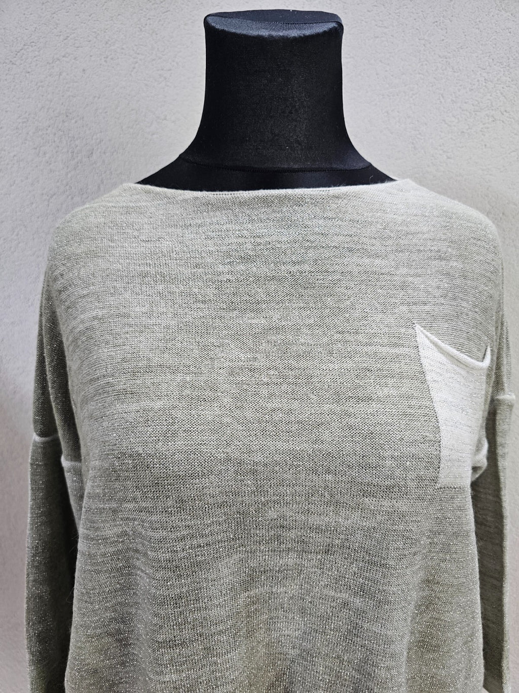 EK5866 Damen Glitzer Pullover, graugrün, Gr. 2XL1