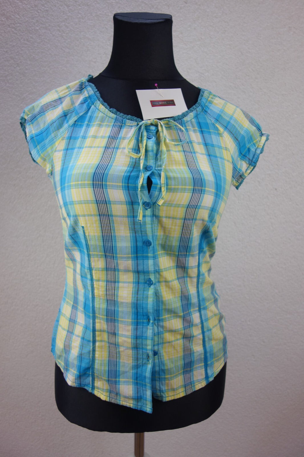 EK4072 Damen Bluse von Tom Tailor, blau/gelb kariert, Gr. 380