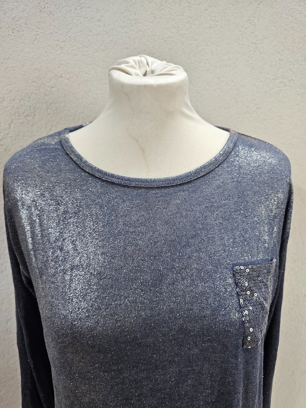 EK5821 Damen Langarmshirt von Crist´l, blau/silber, Gr. 402