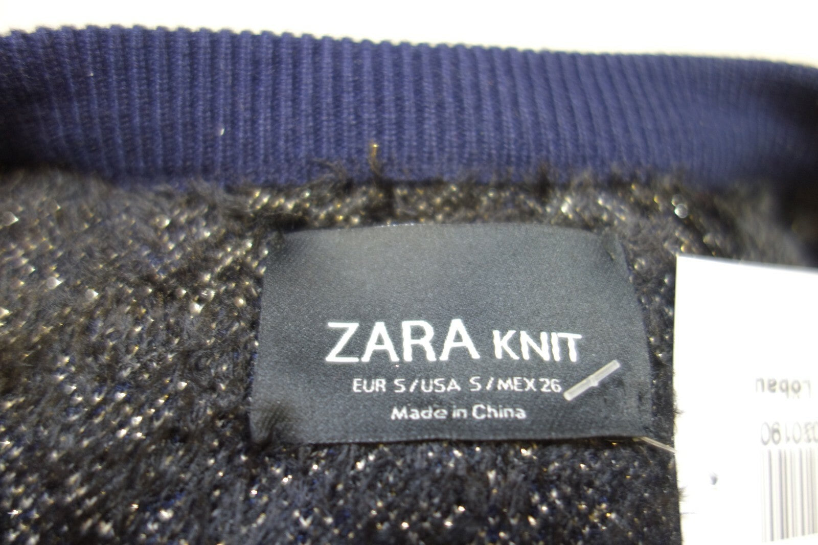 EK0964 Damen Pullover von Zara, dunkelblau mit Glitzer, Gr. S4