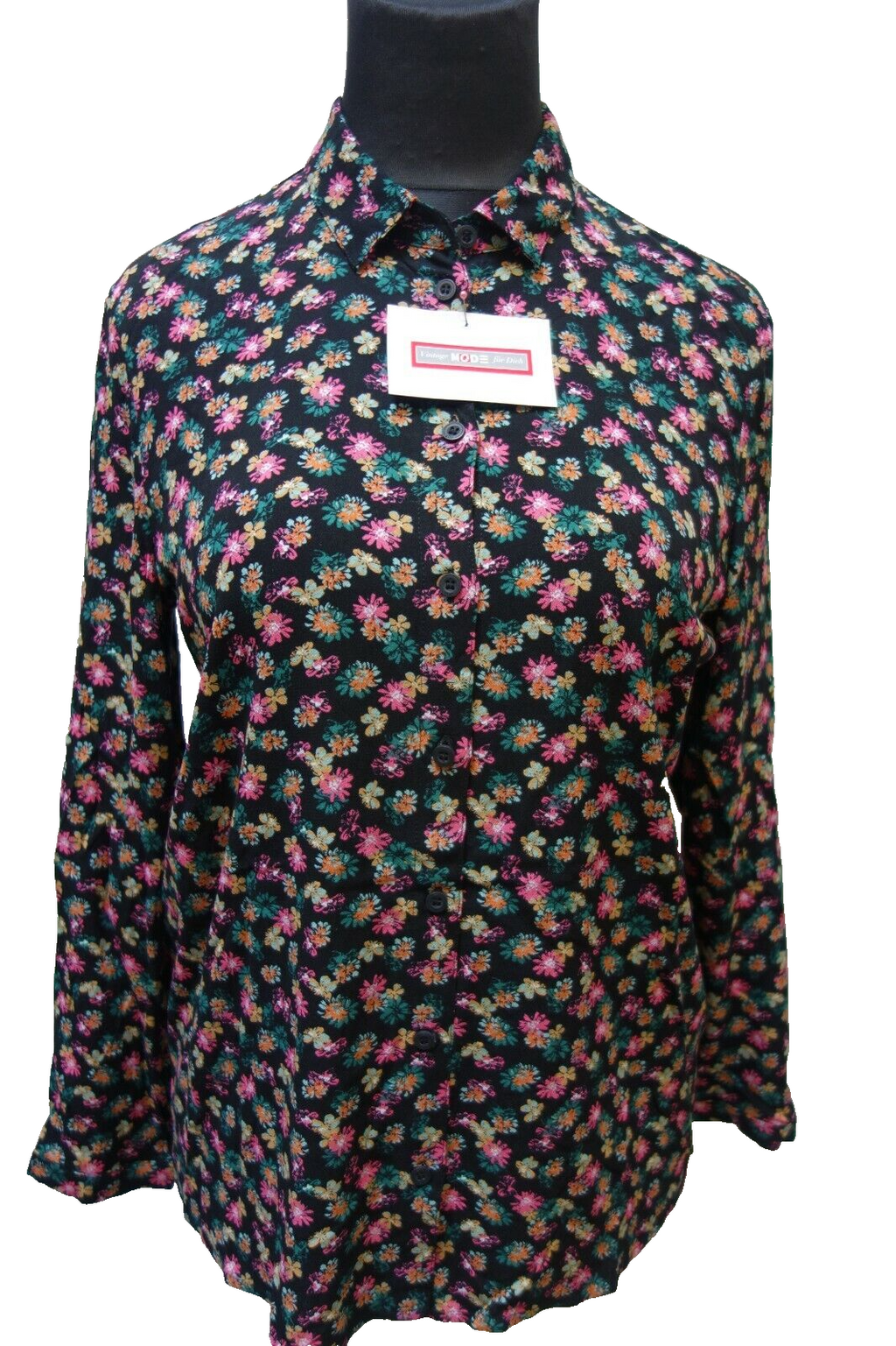 EK0862 Damen Bluse von edc, schwarz mit Blumen, Gr. L0