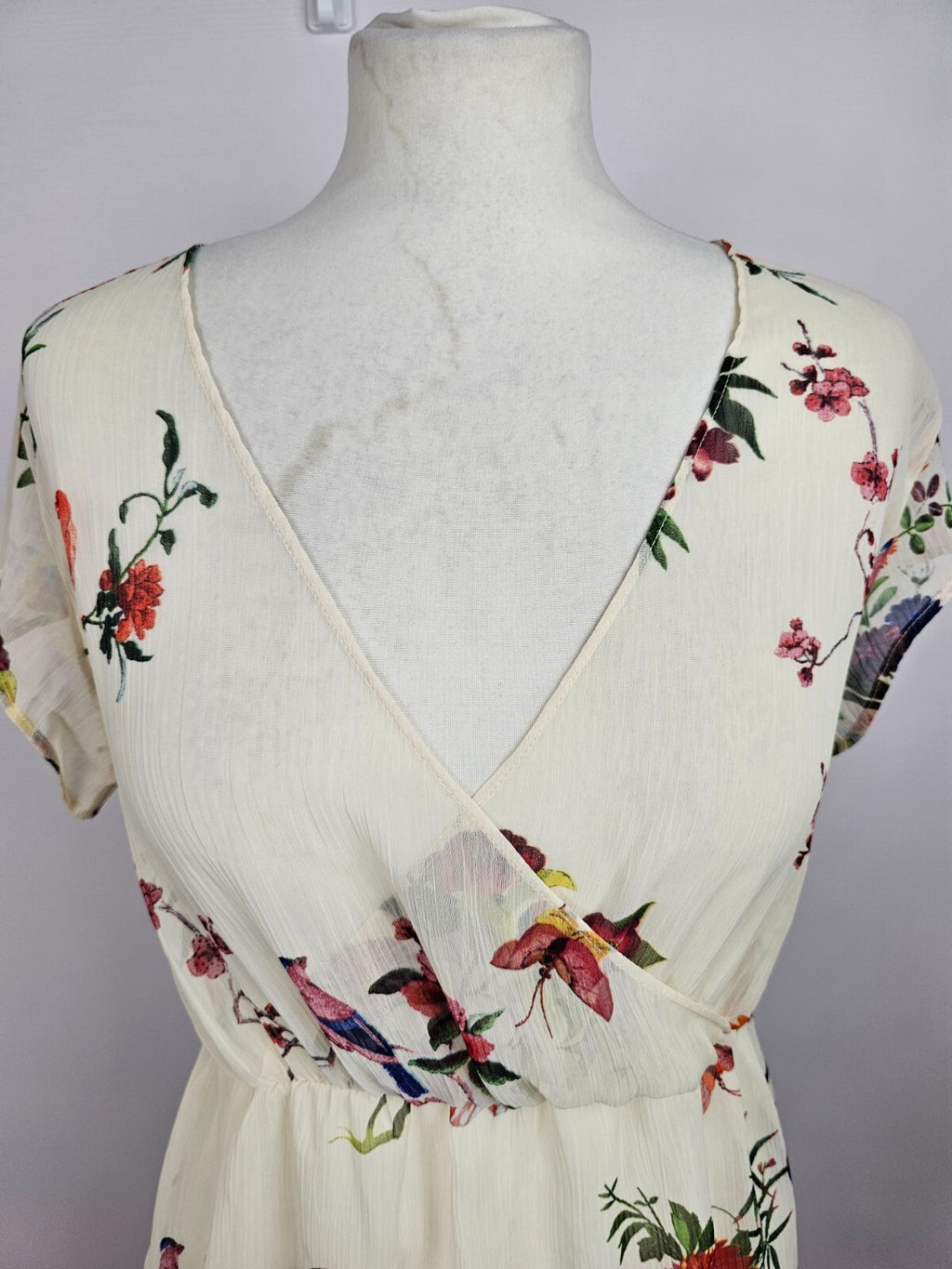 EK5475 Damen Bluse von Zara Trafaluc, beige mit Blumen, Gr. XS1