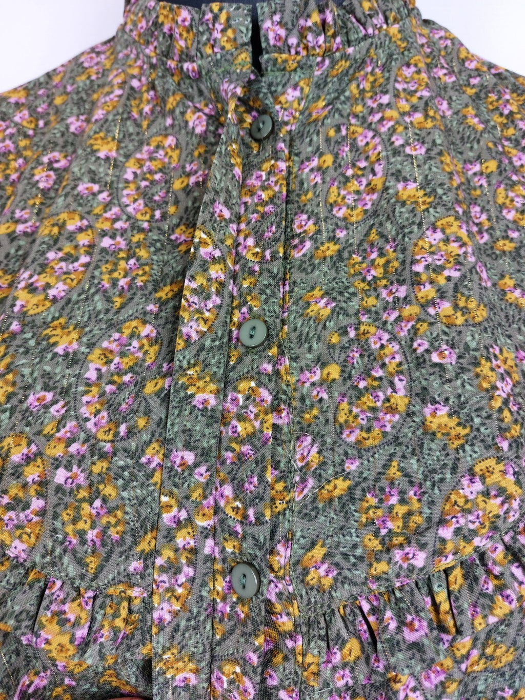 EK4910 Damen Kleid von Loavies, grün, rosa/gelb geblümt, Gr. L3