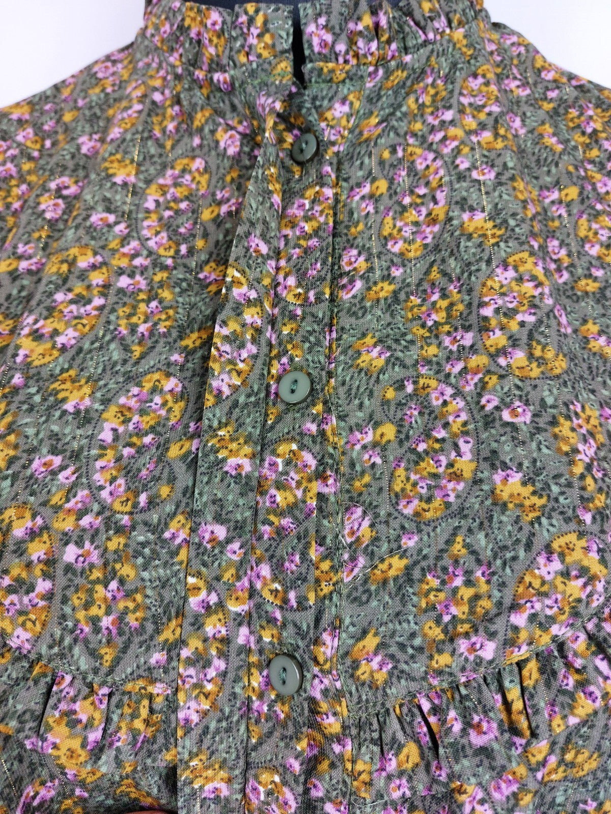 EK4910 Damen Kleid von Loavies, grün, rosa/gelb geblümt, Gr. L3