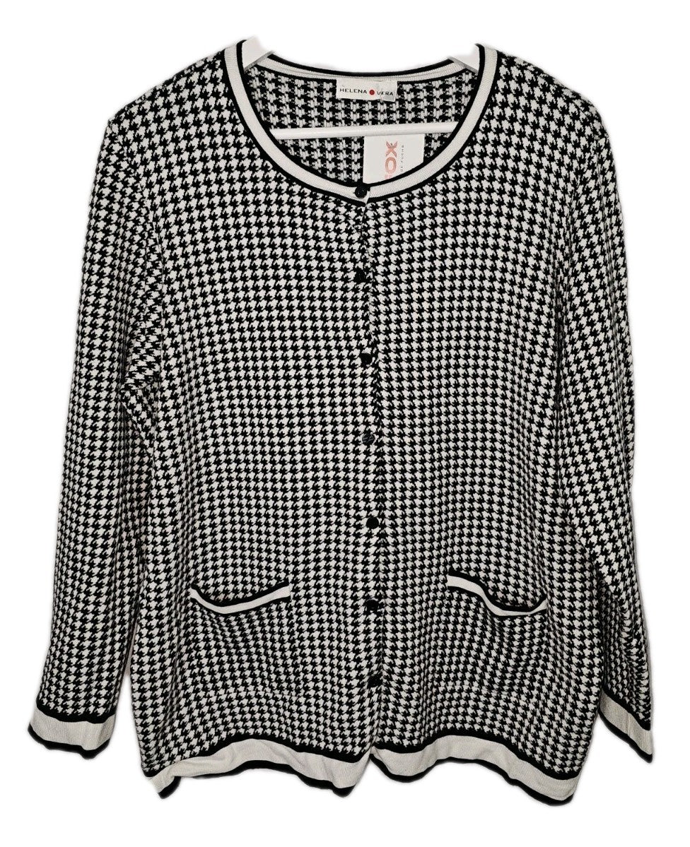 EK9392 Damen Strickjacke von Helena Vera, Schwarz/Weiß, Gr. 460