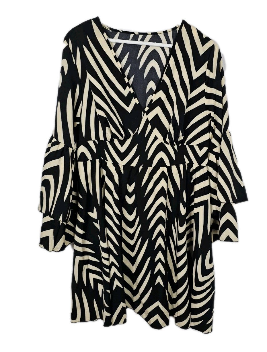 EK5463 Damen Kleid von SheIn, beige-schwarz, Gr.0XL0