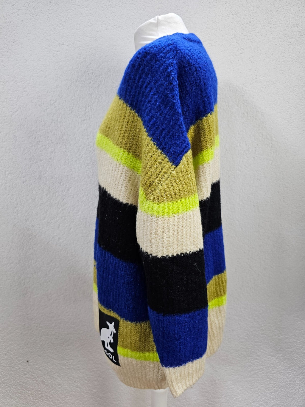 EK1725 Damen Pullover von H&M x Kangol, blau-grün-schwarz-weiß, Gr.L3