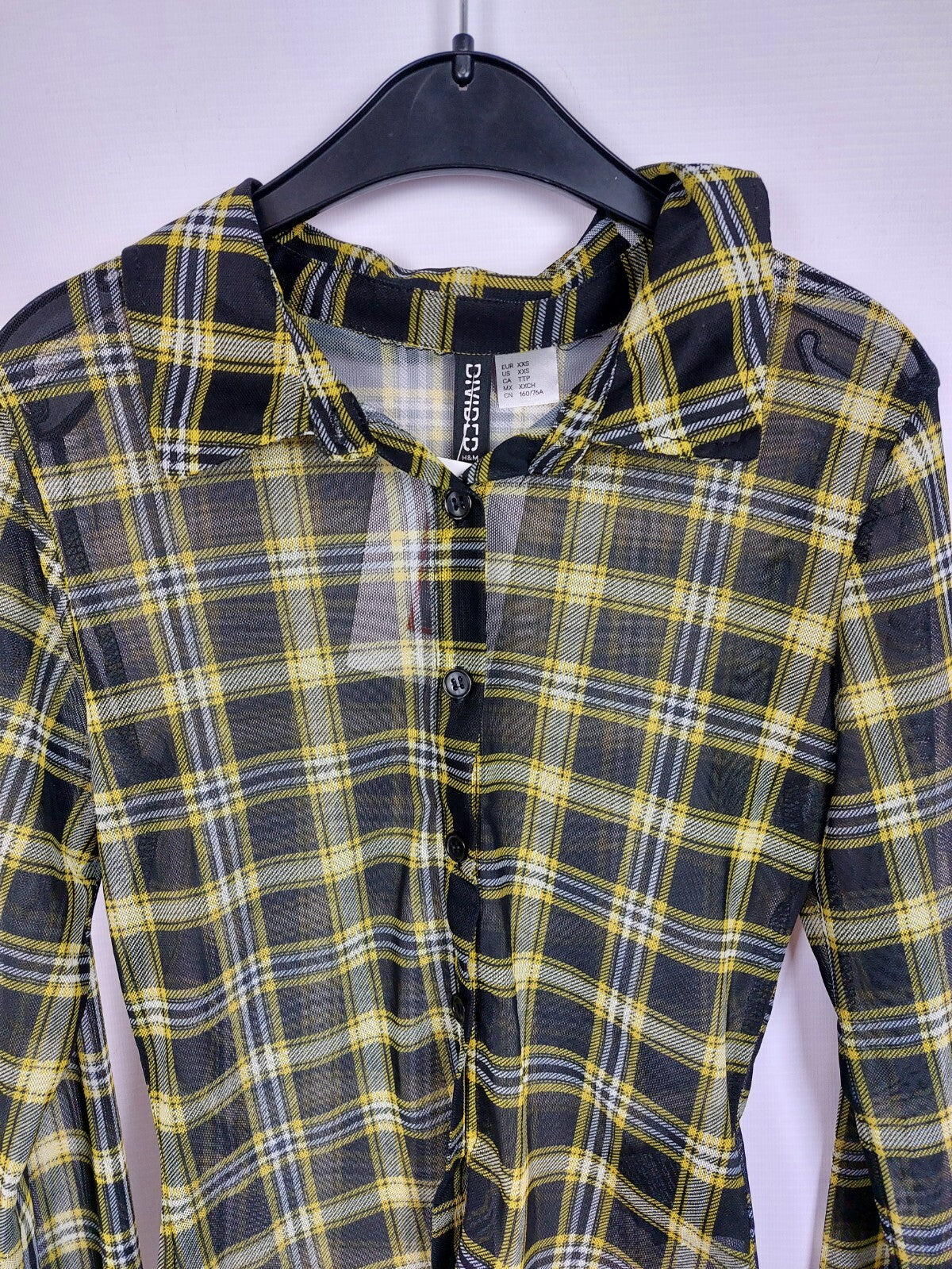 EK5023 Damen Bluse von H&M, schwarz/gelb kariert, Gr. XXS1