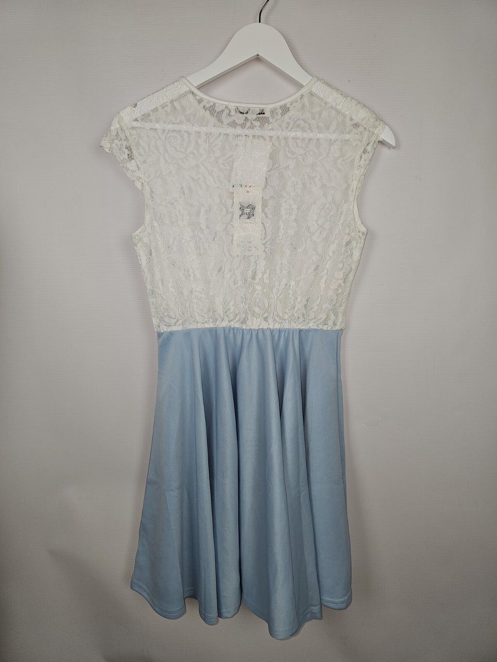 EK6954 Damen Kleid von Egowisch, weiß- blau, mit Gürtel, Gr.S3