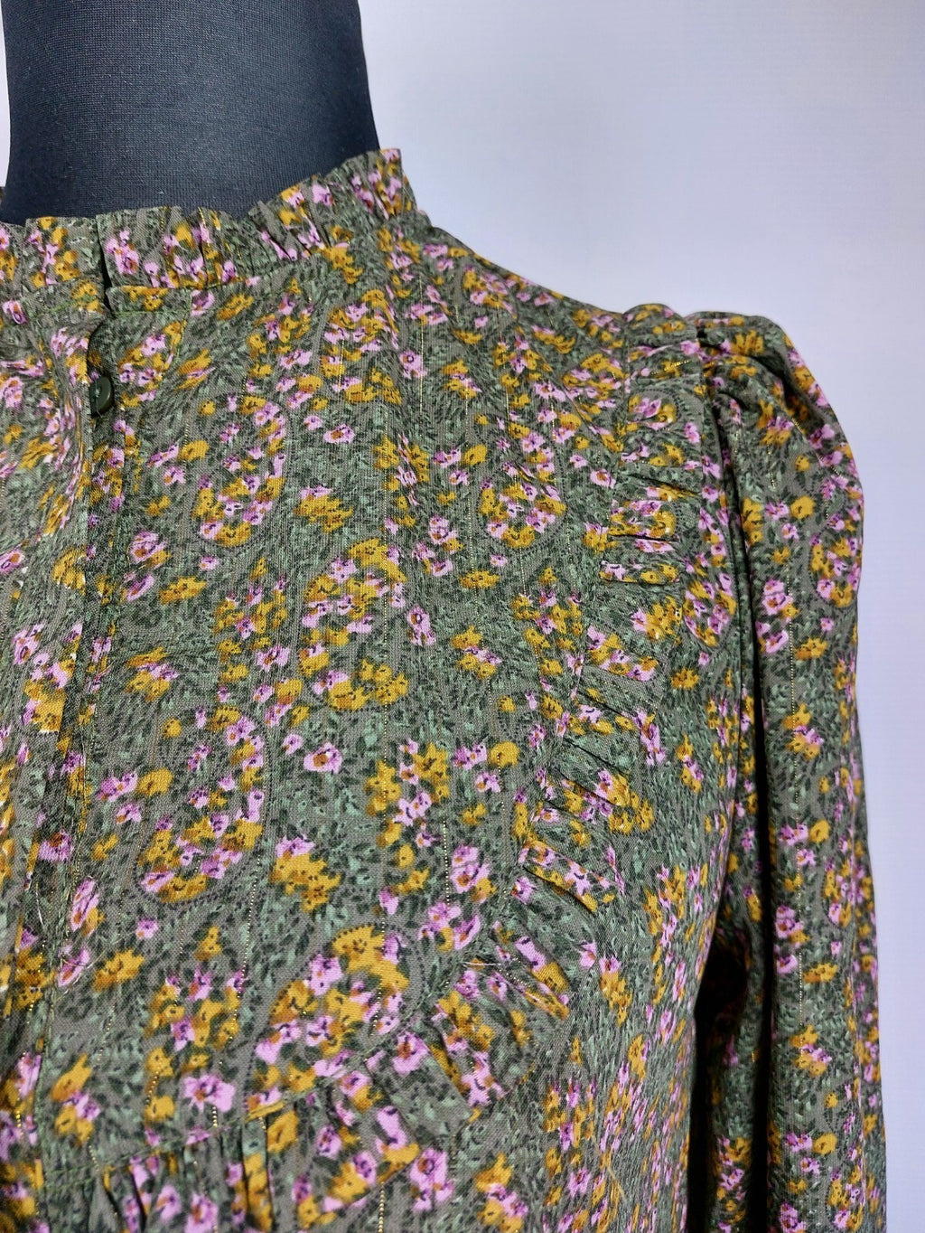 EK4910 Damen Kleid von Loavies, grün, rosa/gelb geblümt, Gr. L2