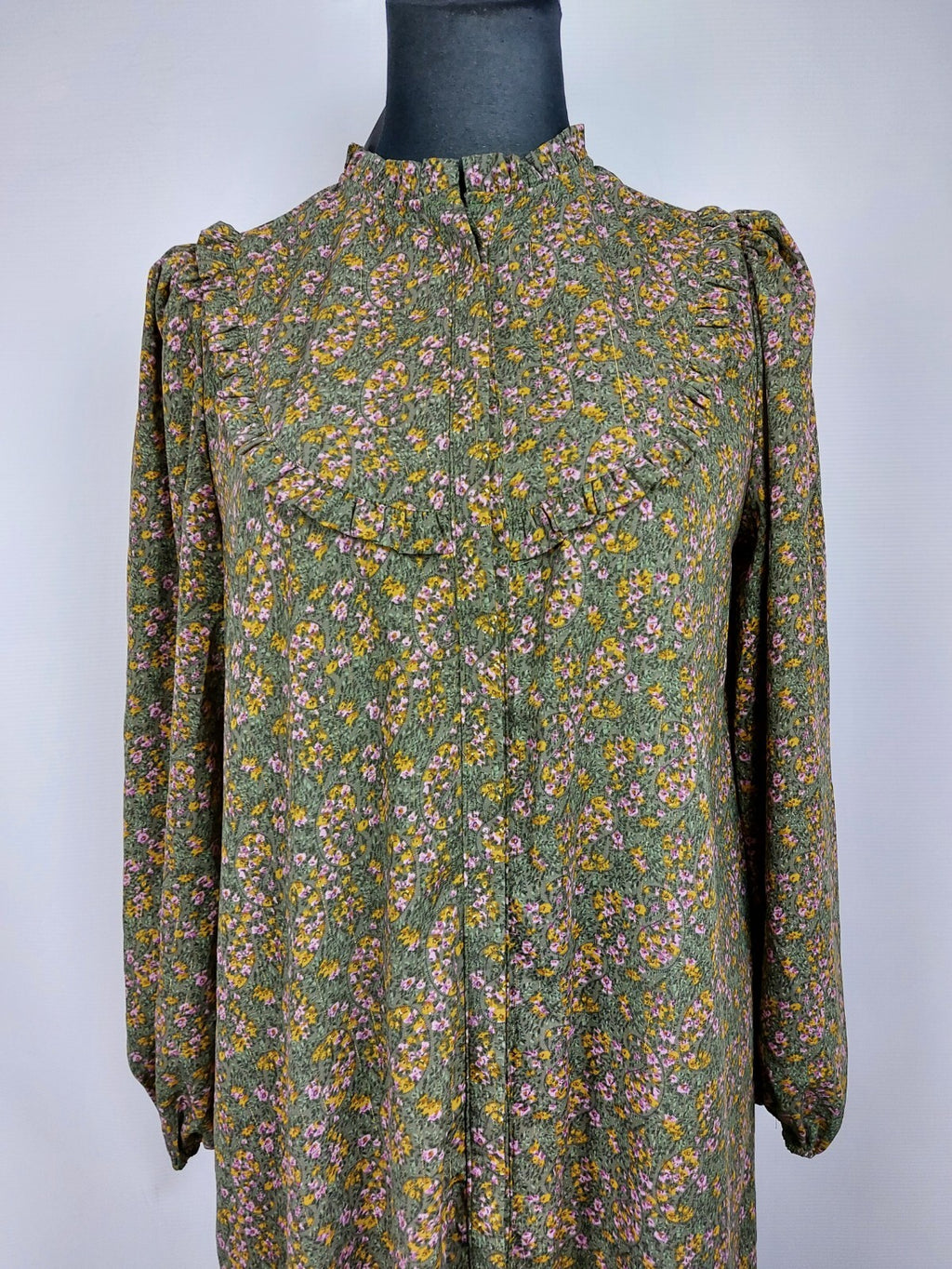EK4910 Damen Kleid von Loavies, grün, rosa/gelb geblümt, Gr. L1