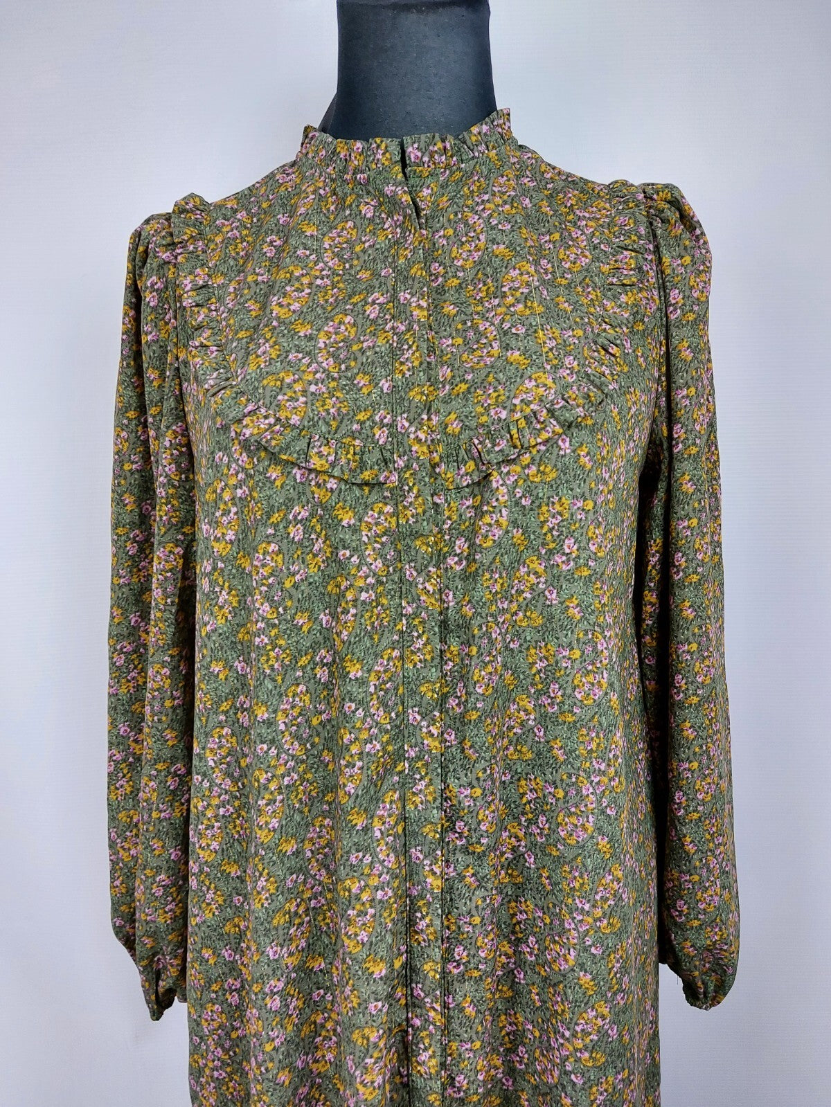 EK4910 Damen Kleid von Loavies, grün, rosa/gelb geblümt, Gr. L1