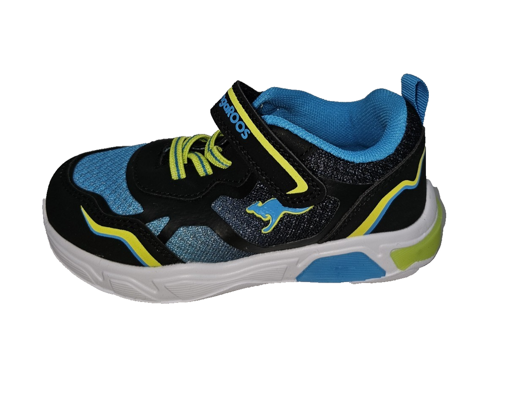 ES357 Kinder Sneaker von KangaRoos, blau-grün- schwarz, mit Lichteffekt, Gr.273