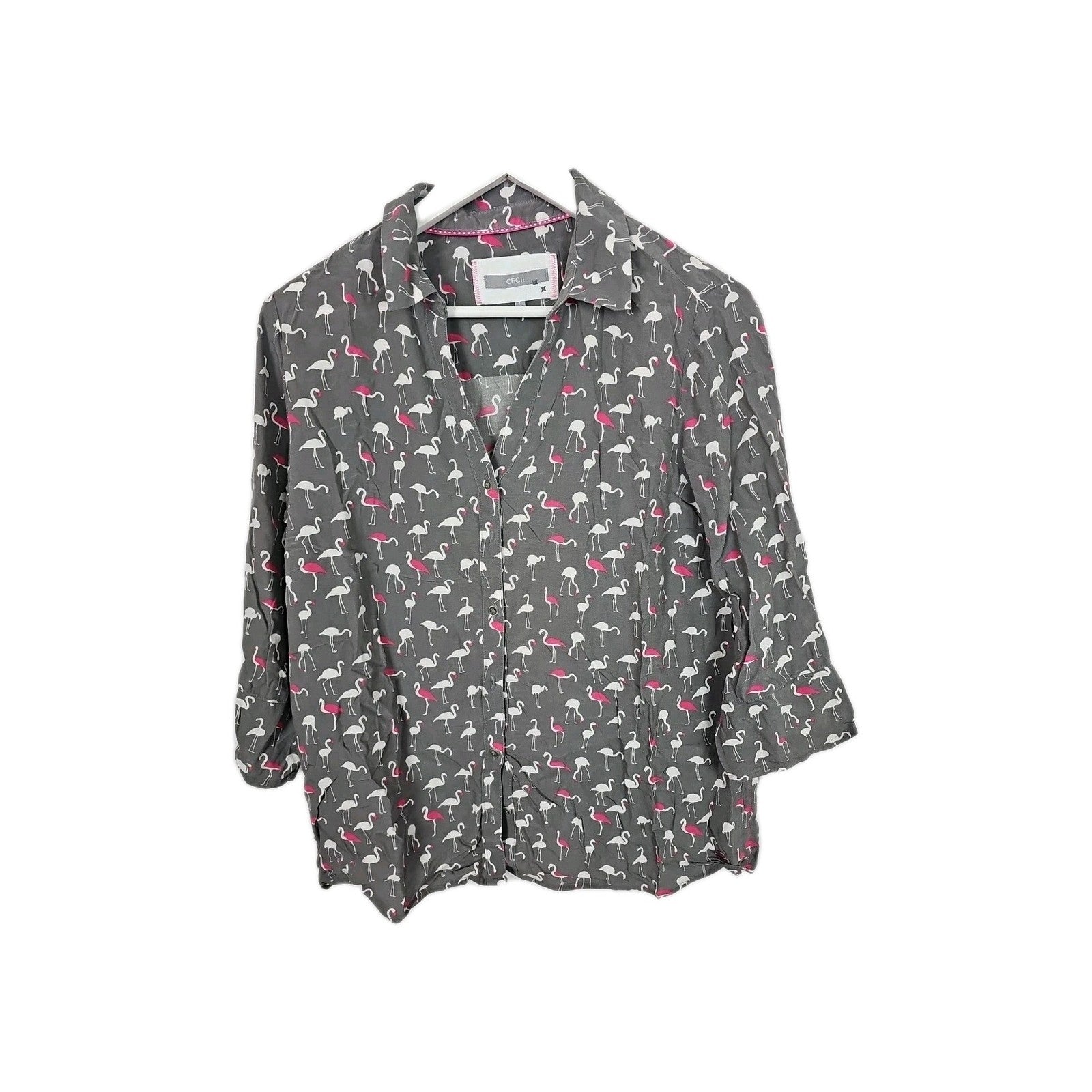 EK9703 Damen T-Shirt Cecil Gr.L Grau Mit Flamingo Design0