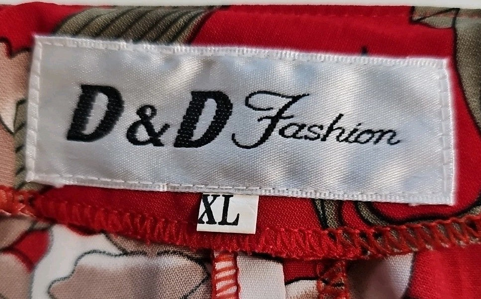 EK8076 Damen Kleid von D&D, rot mit Blumenmuster, Gr.XL2
