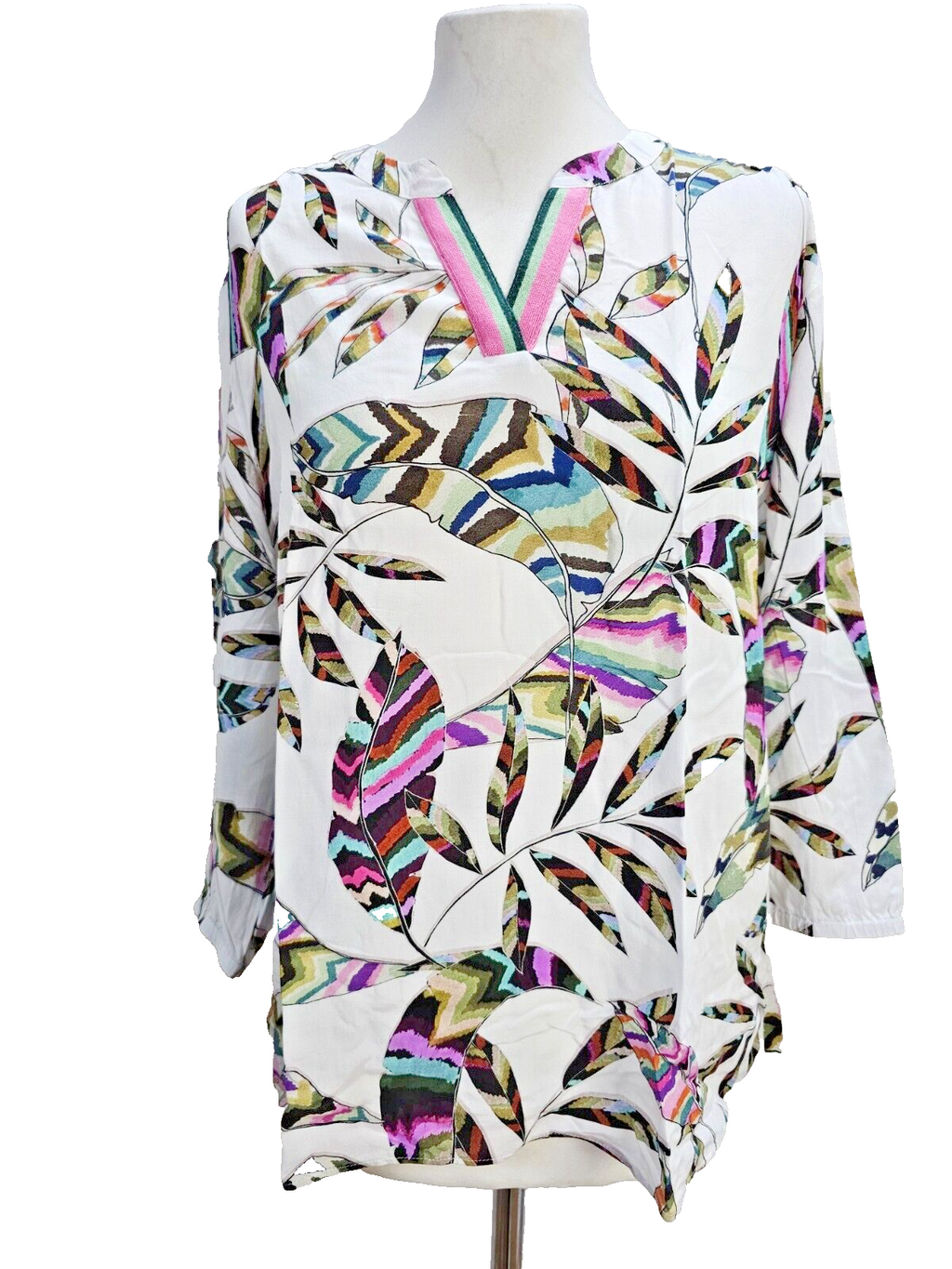 EK6494 Damen Bluse von Erfo, weiß mit Muster, Gr.380