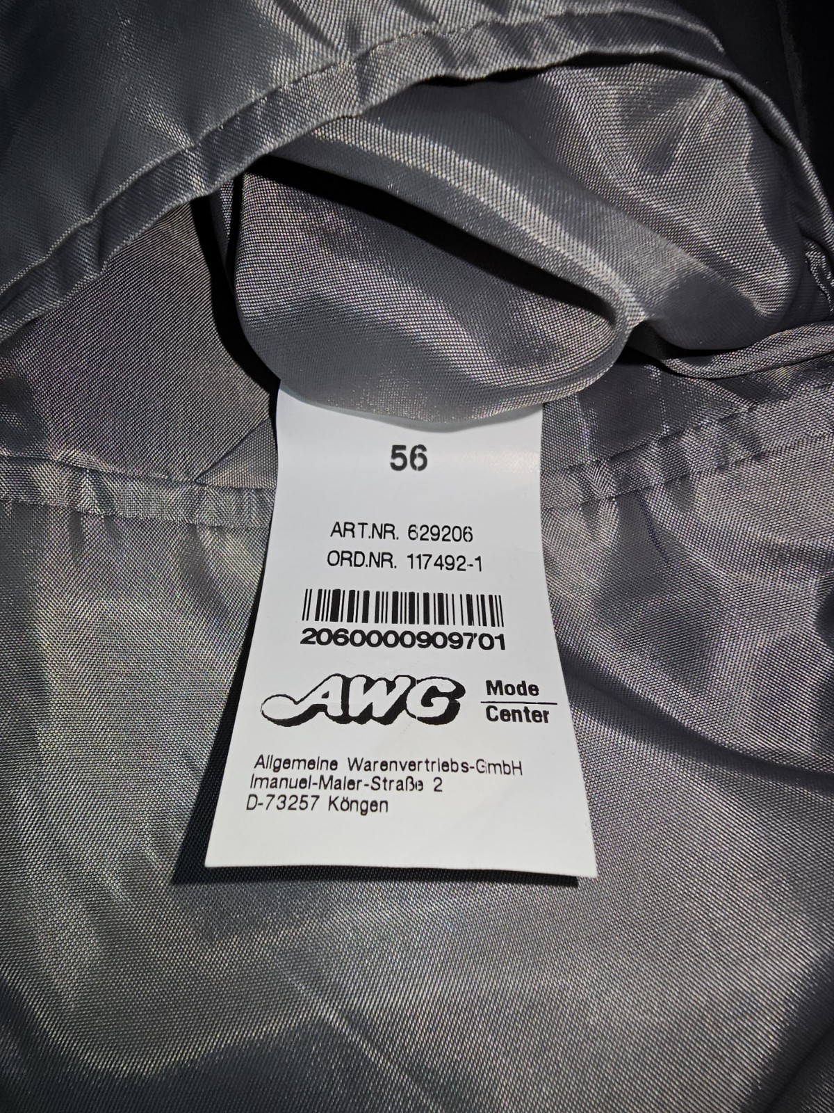 EK7707 Herren Jackett von AWG, grau, Gr.564