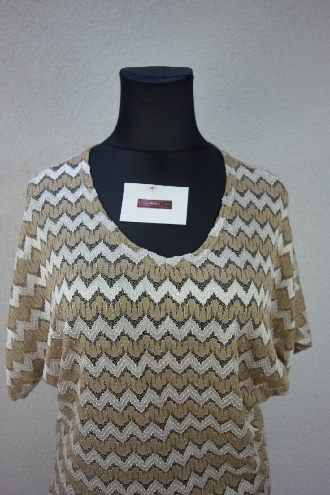 EK1064 Damen T-Shirt von 2Biz, beigebraun Fischgrätenmuster, Gr.L1