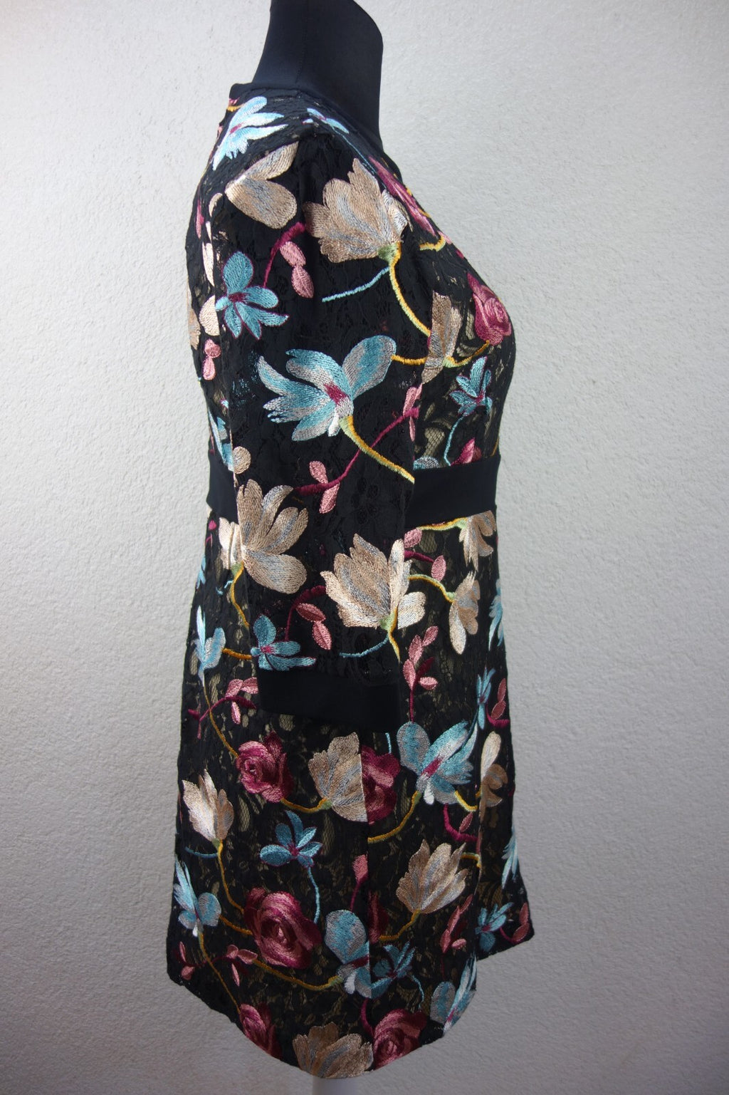 EK4189 Damen Kleid von United Colors of Benetton, schwarz mit Blumen, Gr. L2