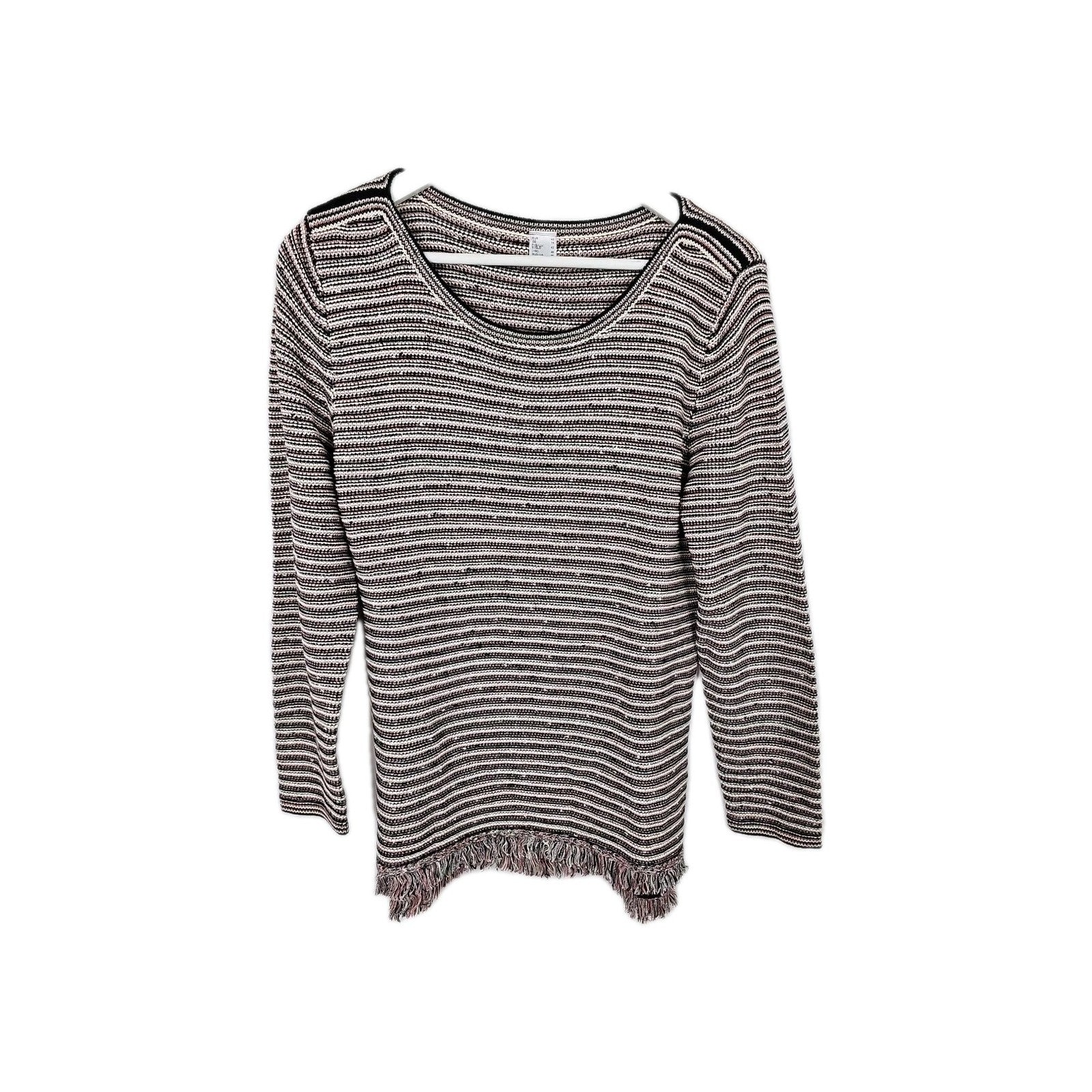 EK9465 Damen Pullover Gr.40 grau weiss schwarz gestreift0