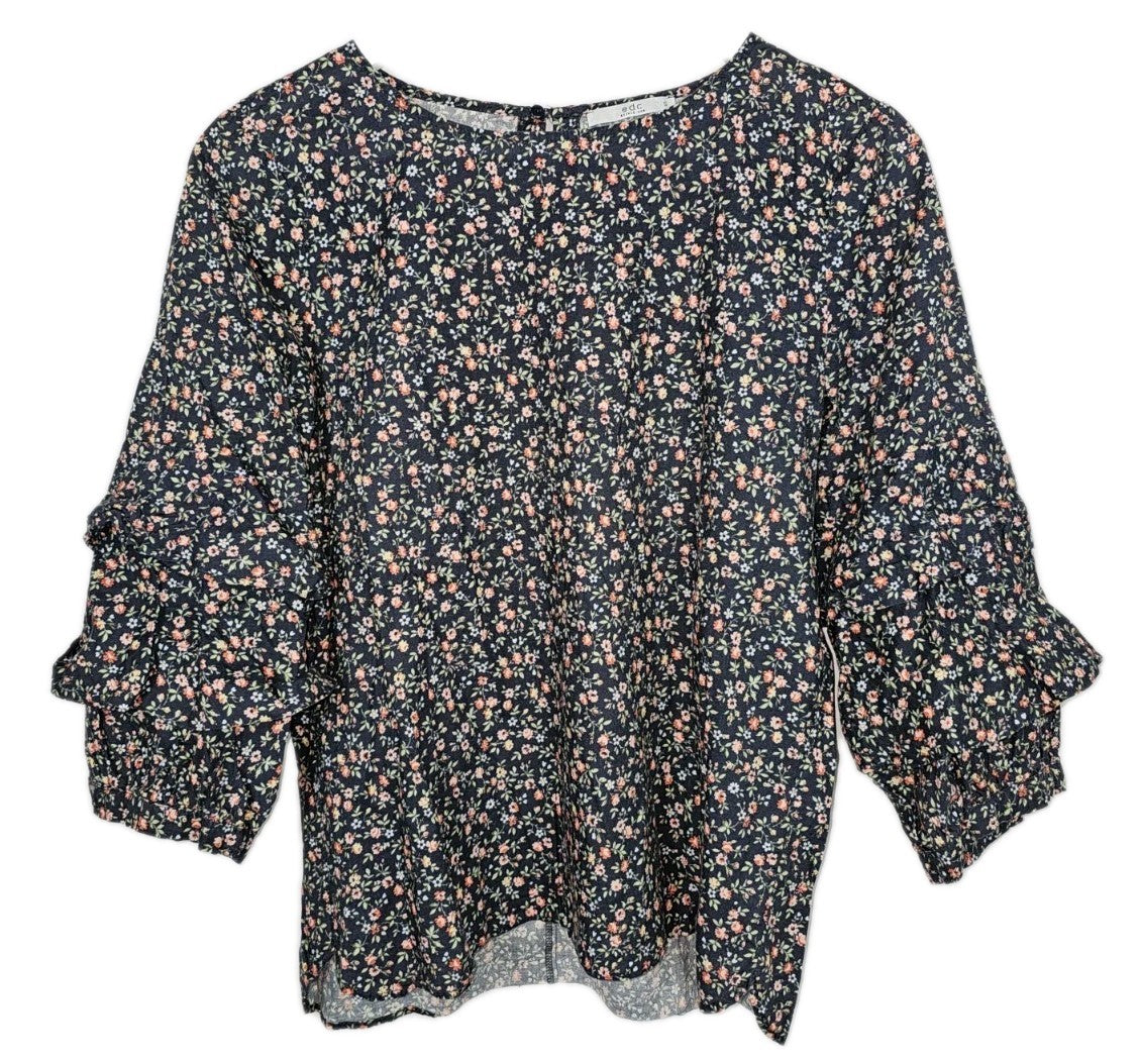 EK9957 Damen Bluse von EDC, blau, Blumenmuster, Gr.S0