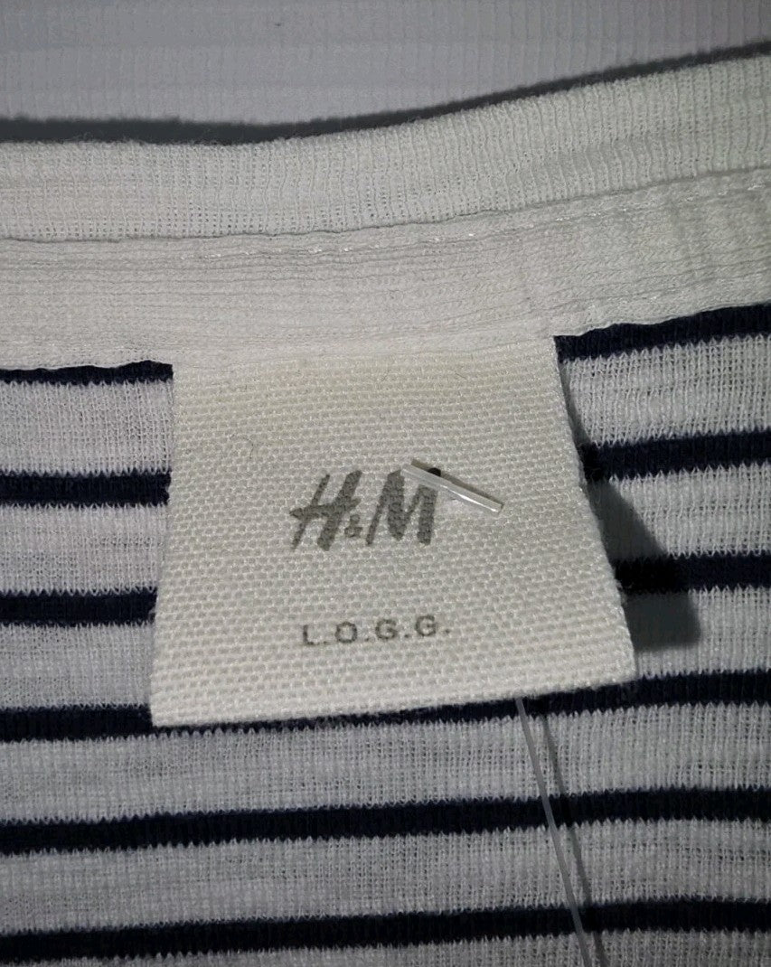 EK6308 Damen T-Shirt von H&M, weiß-dunkelblau, Gr.M1