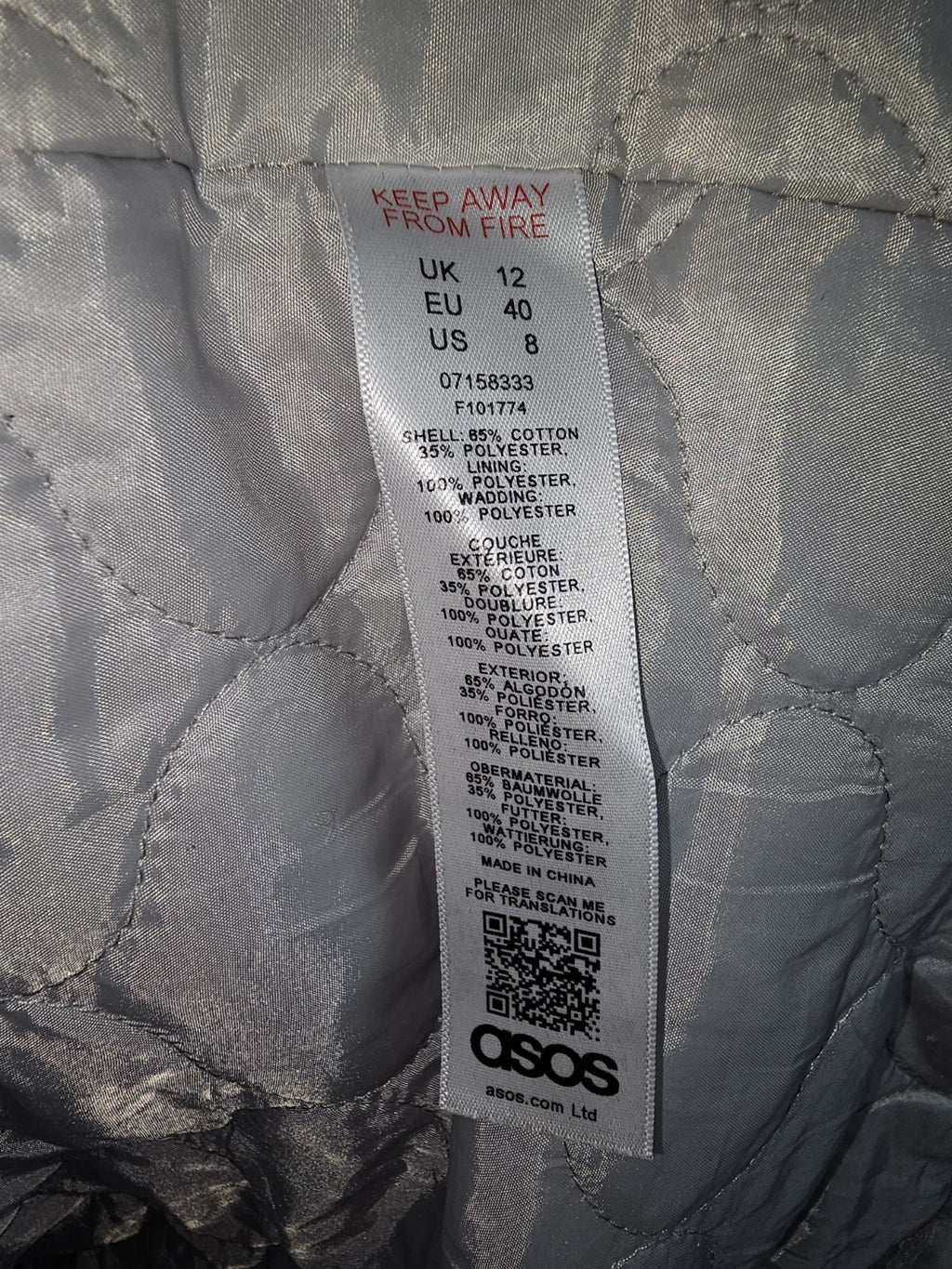 EK8161 Damen Jacke von Asos, grau, Gr.406