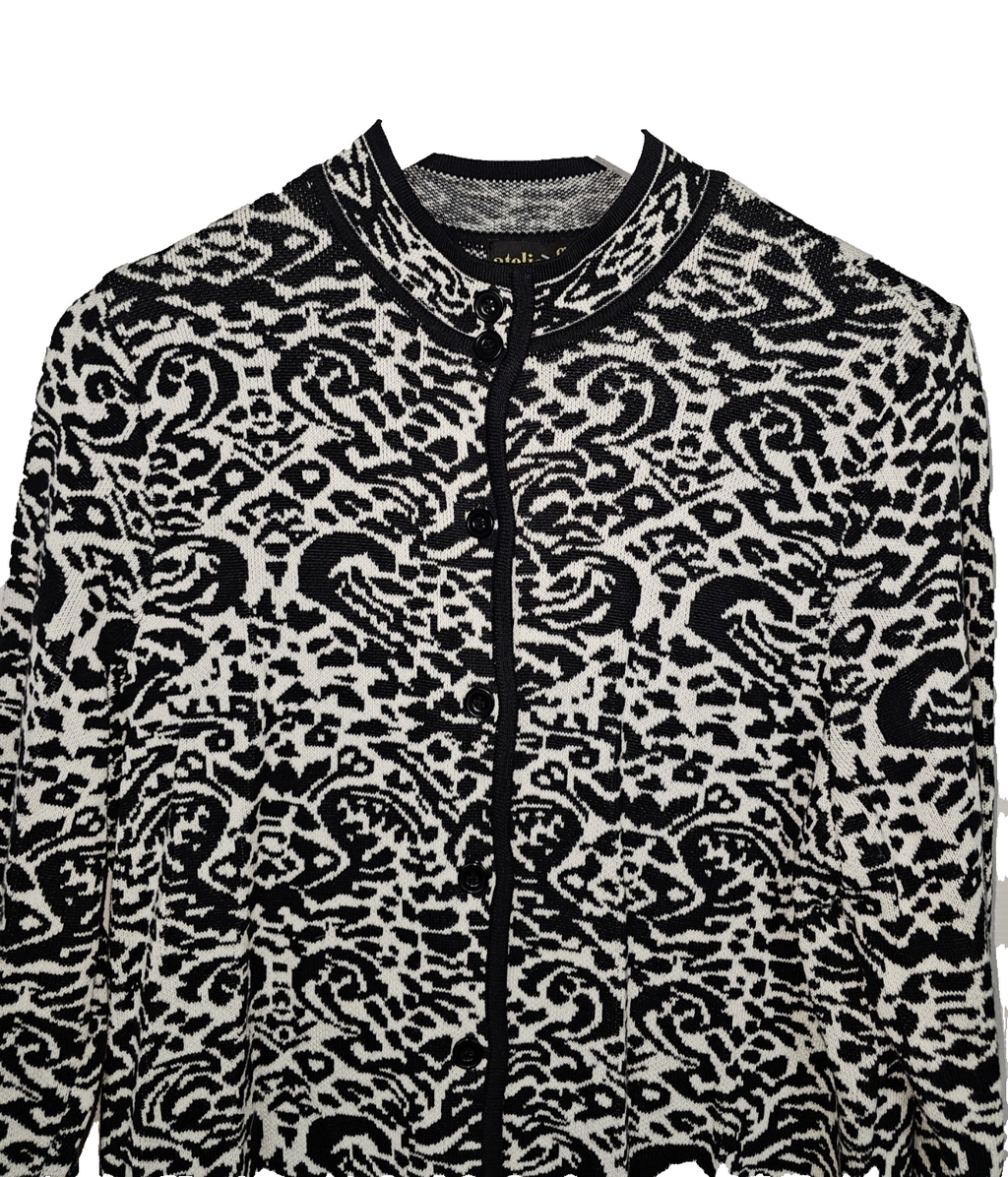EK7679 Damen Strickjacke von Atelier gs, Schwarz/Weiß, Gr. 201