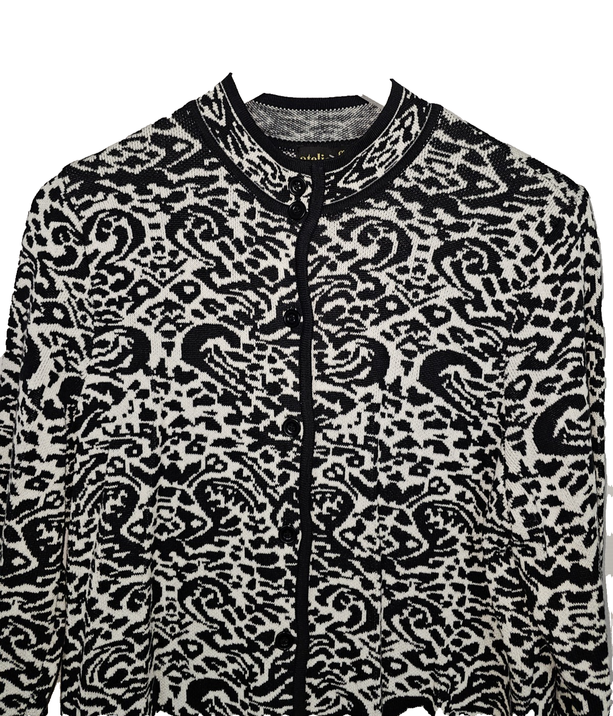 EK7679 Damen Strickjacke von Atelier gs, Schwarz/Weiß, Gr. 201