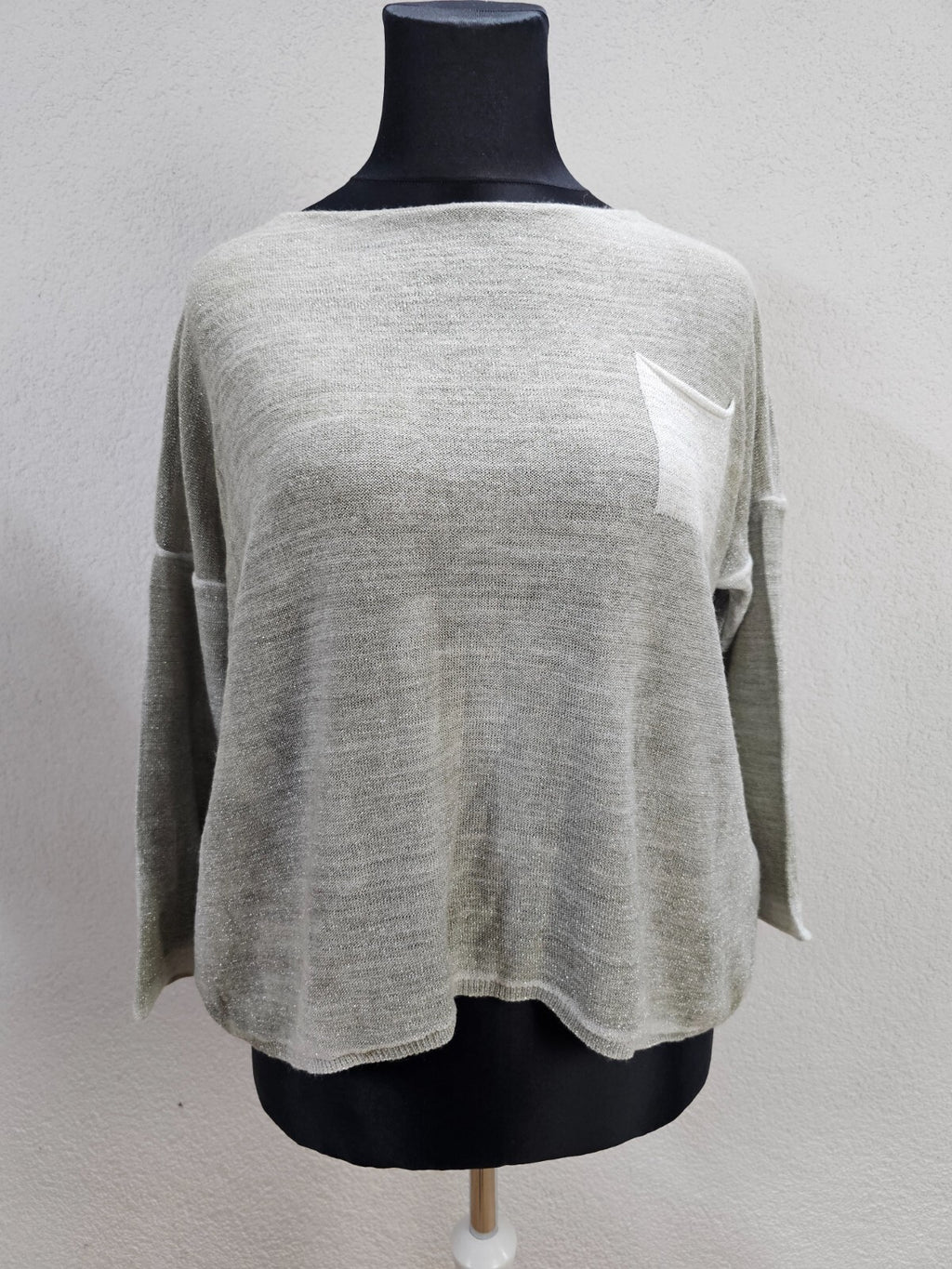 EK5866 Damen Glitzer Pullover, graugrün, Gr. 2XL0
