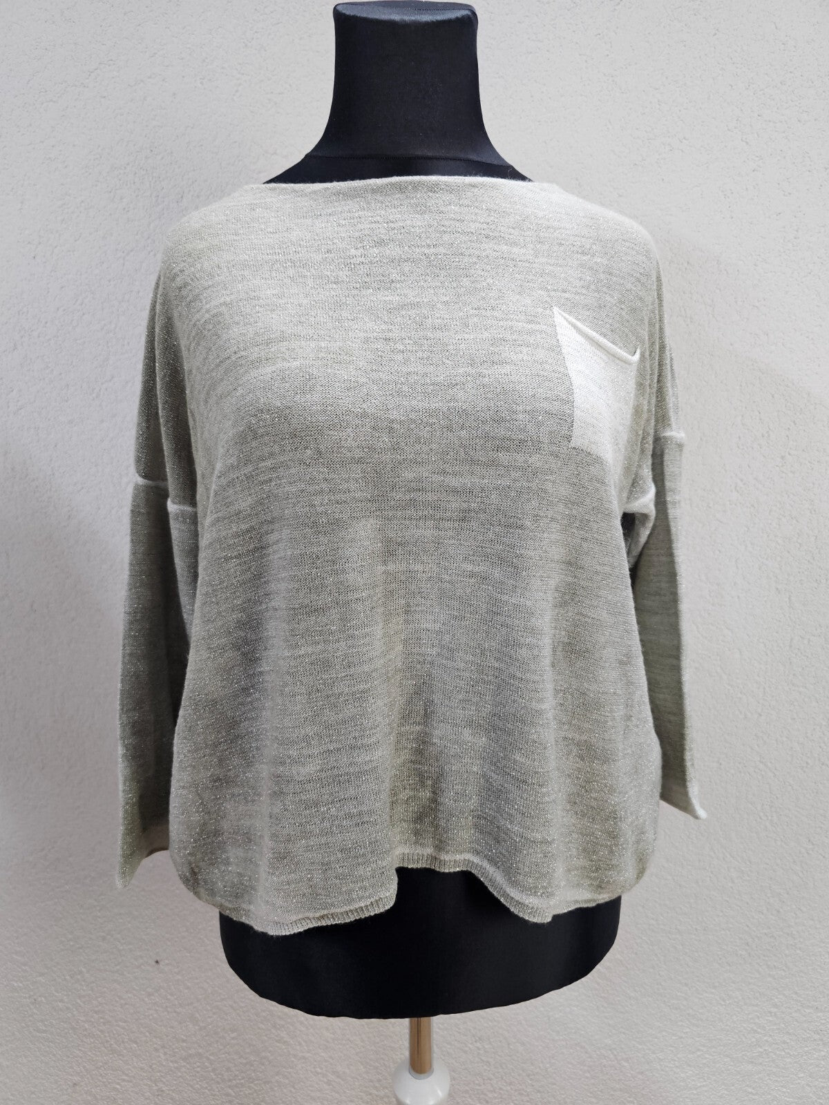 EK5866 Damen Glitzer Pullover, graugrün, Gr. 2XL0