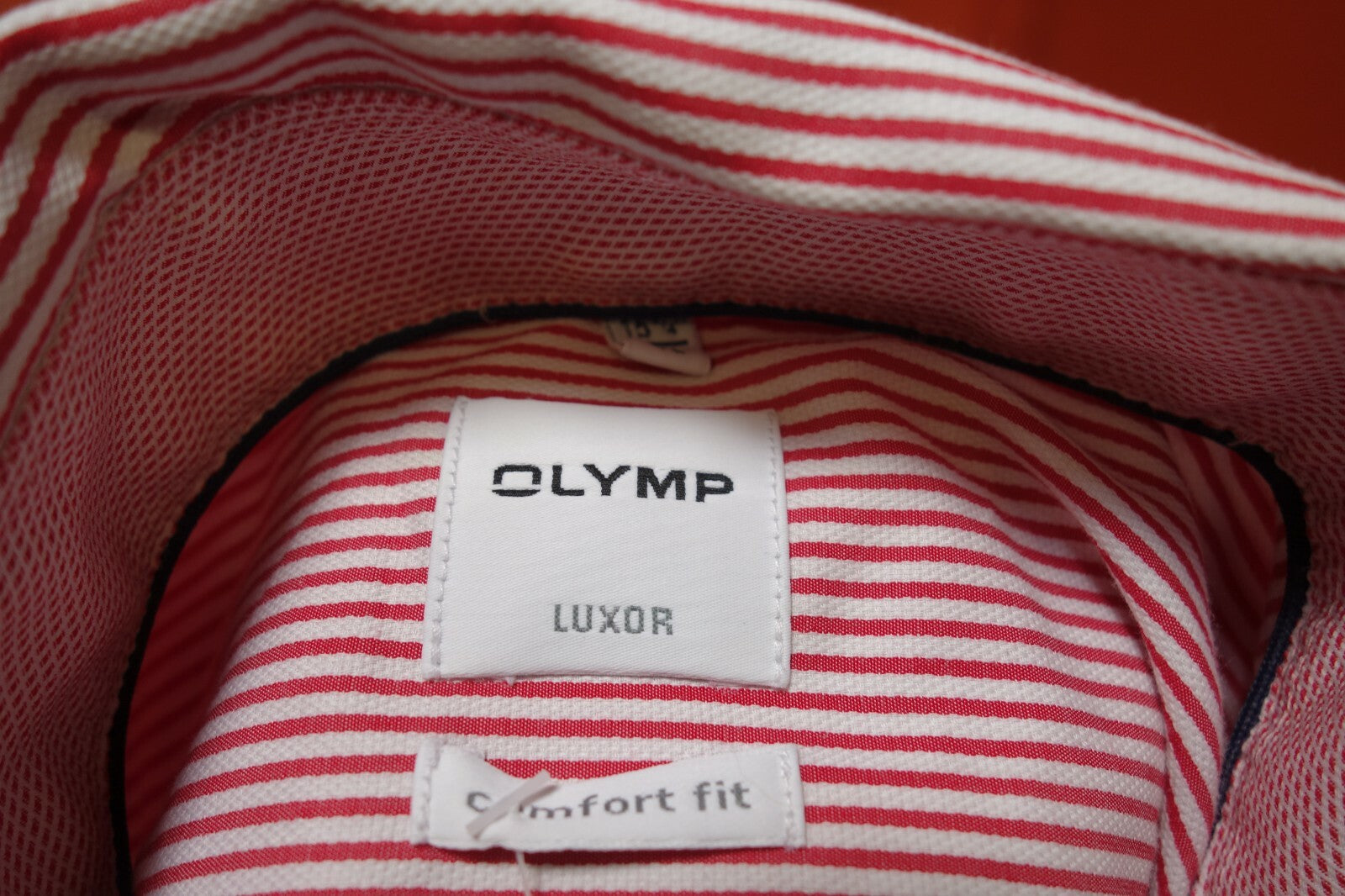 Herren Hemd Olymp Gr 40 rot weiss gestreift Langarm E 03745