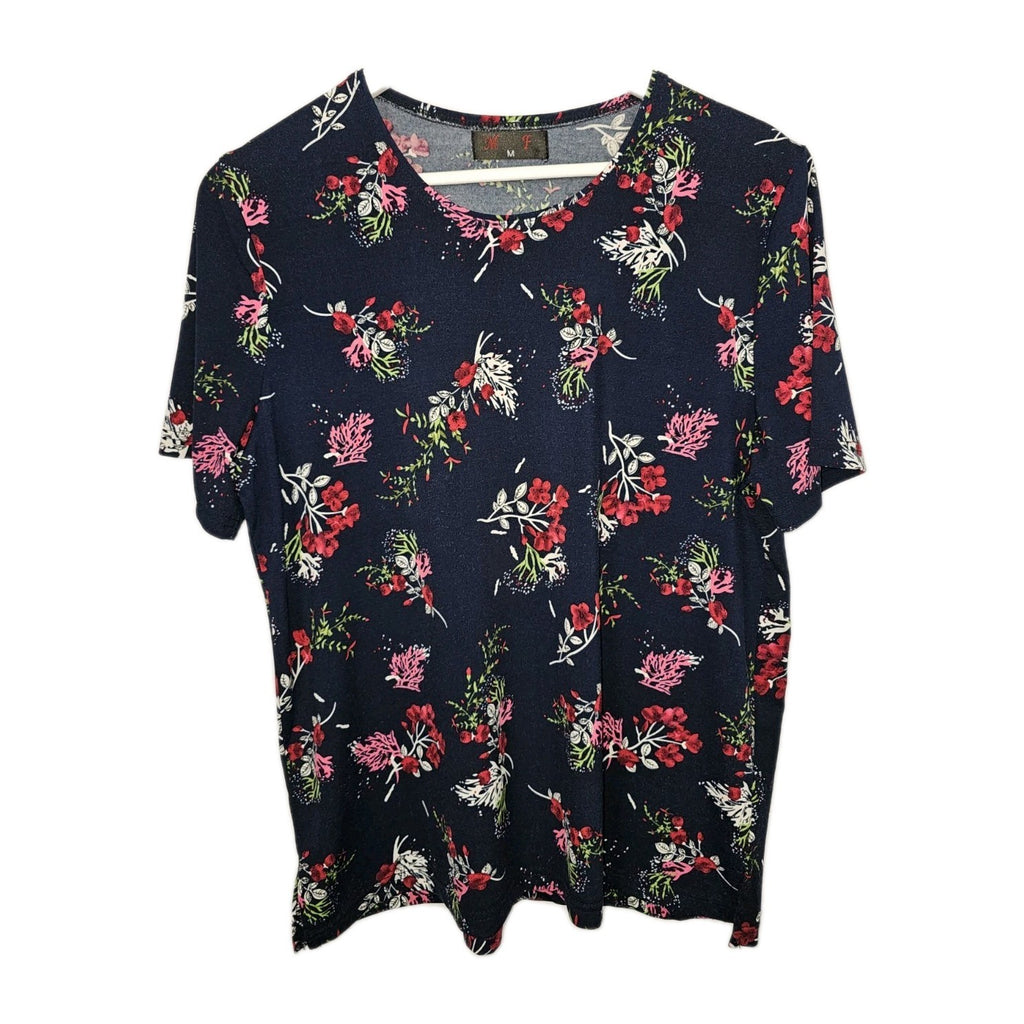 EK10276 Damen T-Shirt von MF, blau mit Blumenmuster, Gr.M0