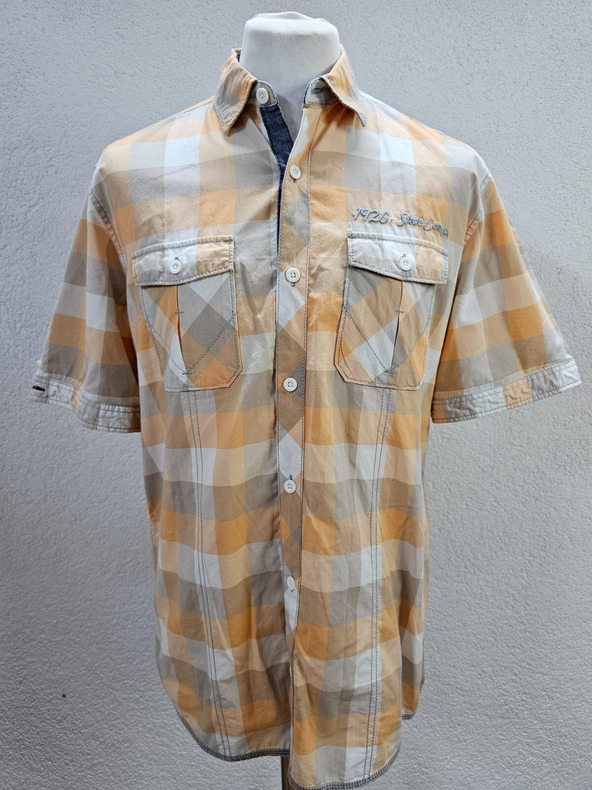 EK5799 Herren Hemd von s.Oliver, orange/beige kariert, gr. L0