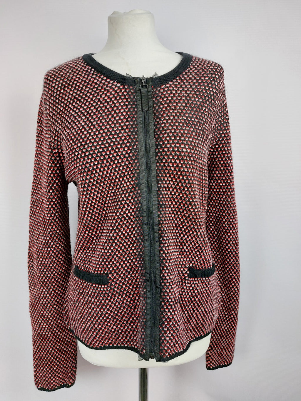 EK4481 Damen Strickjacke von Taifun, rot-schwarz-weiß, Gr.M0