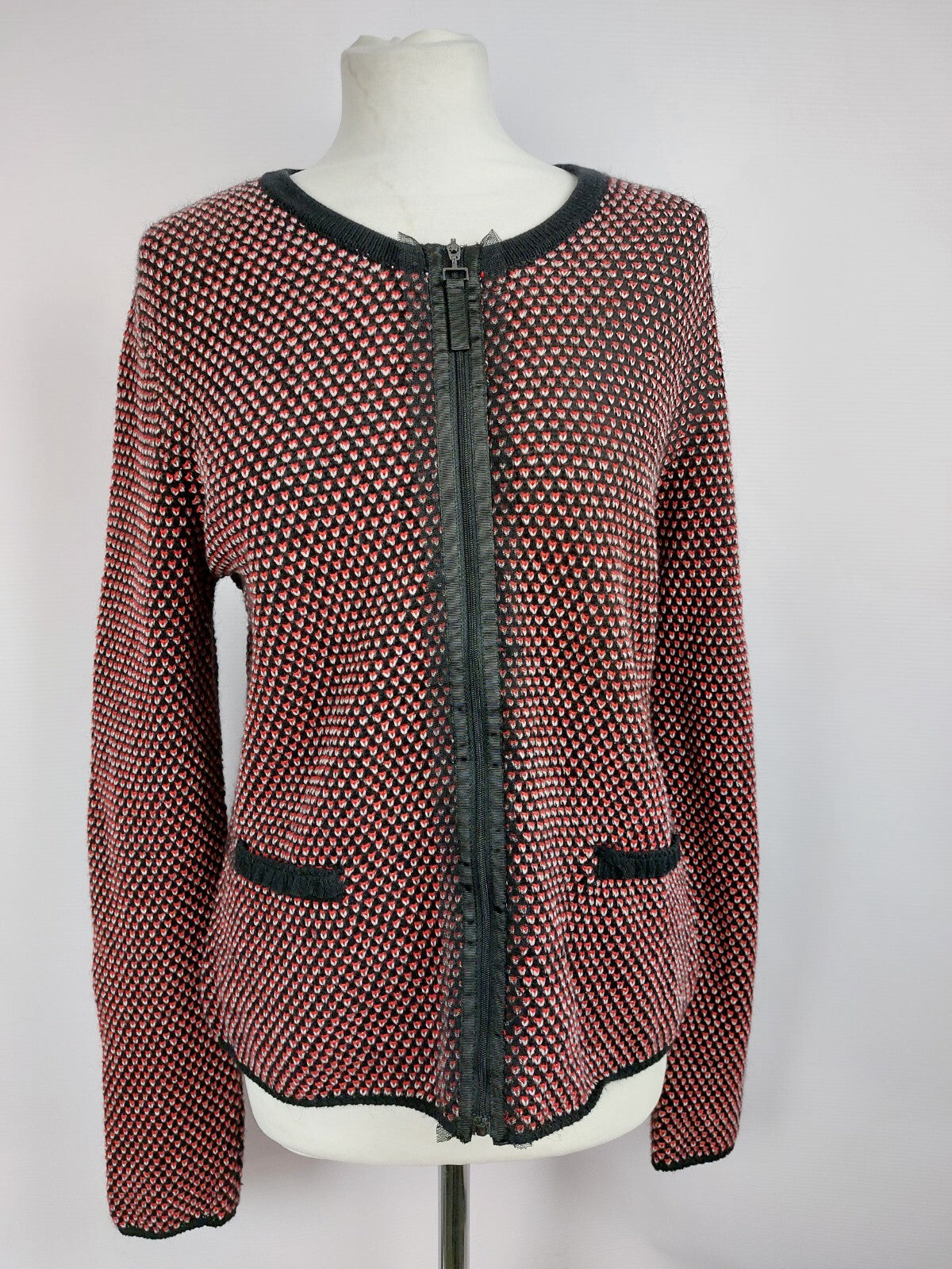 EK4481 Damen Strickjacke von Taifun, rot-schwarz-weiß, Gr.M0